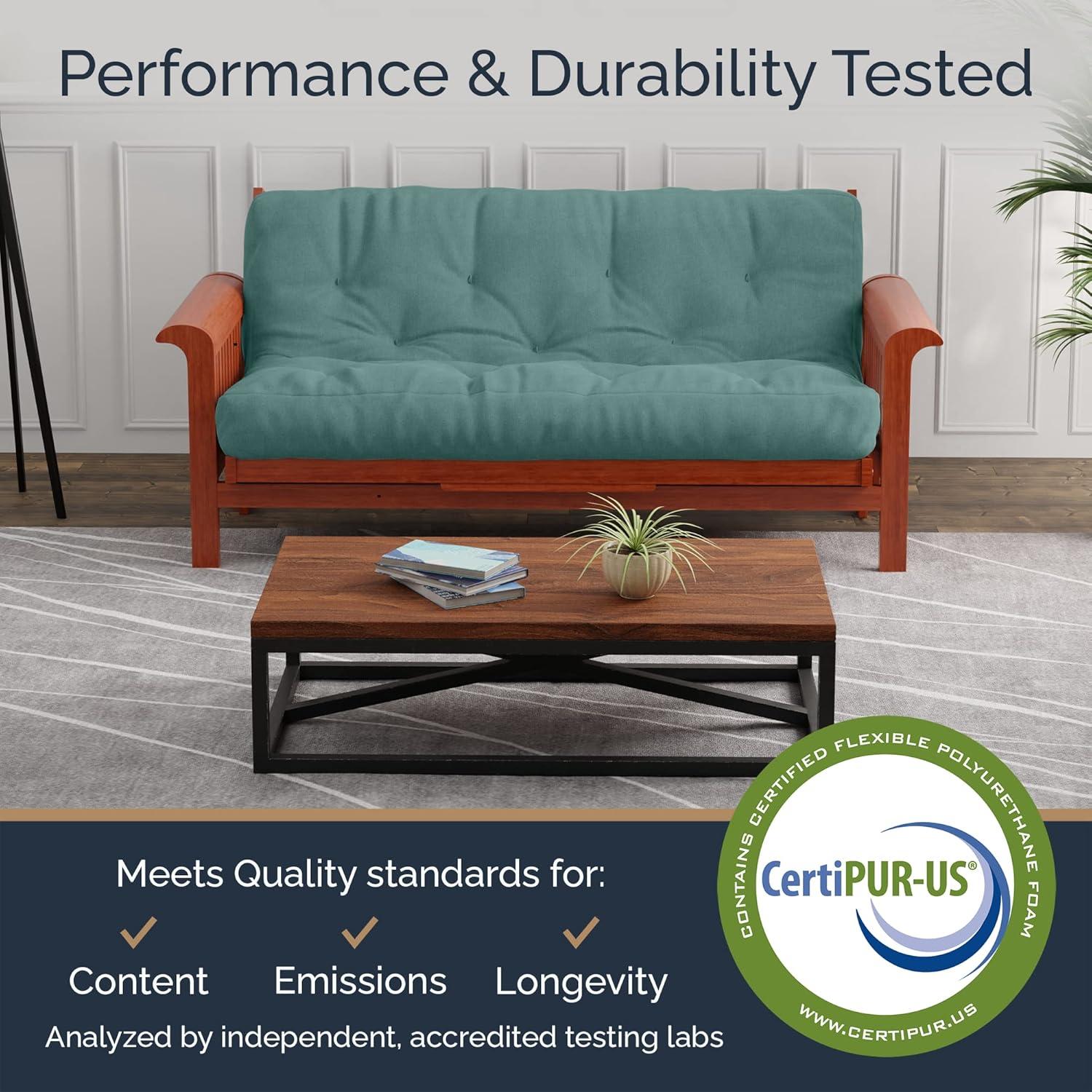 Loosh Home | 10" Full Size Futon Sofa Bed Pocket Coil Foam Mattress - USA Made, Teal, No Frame