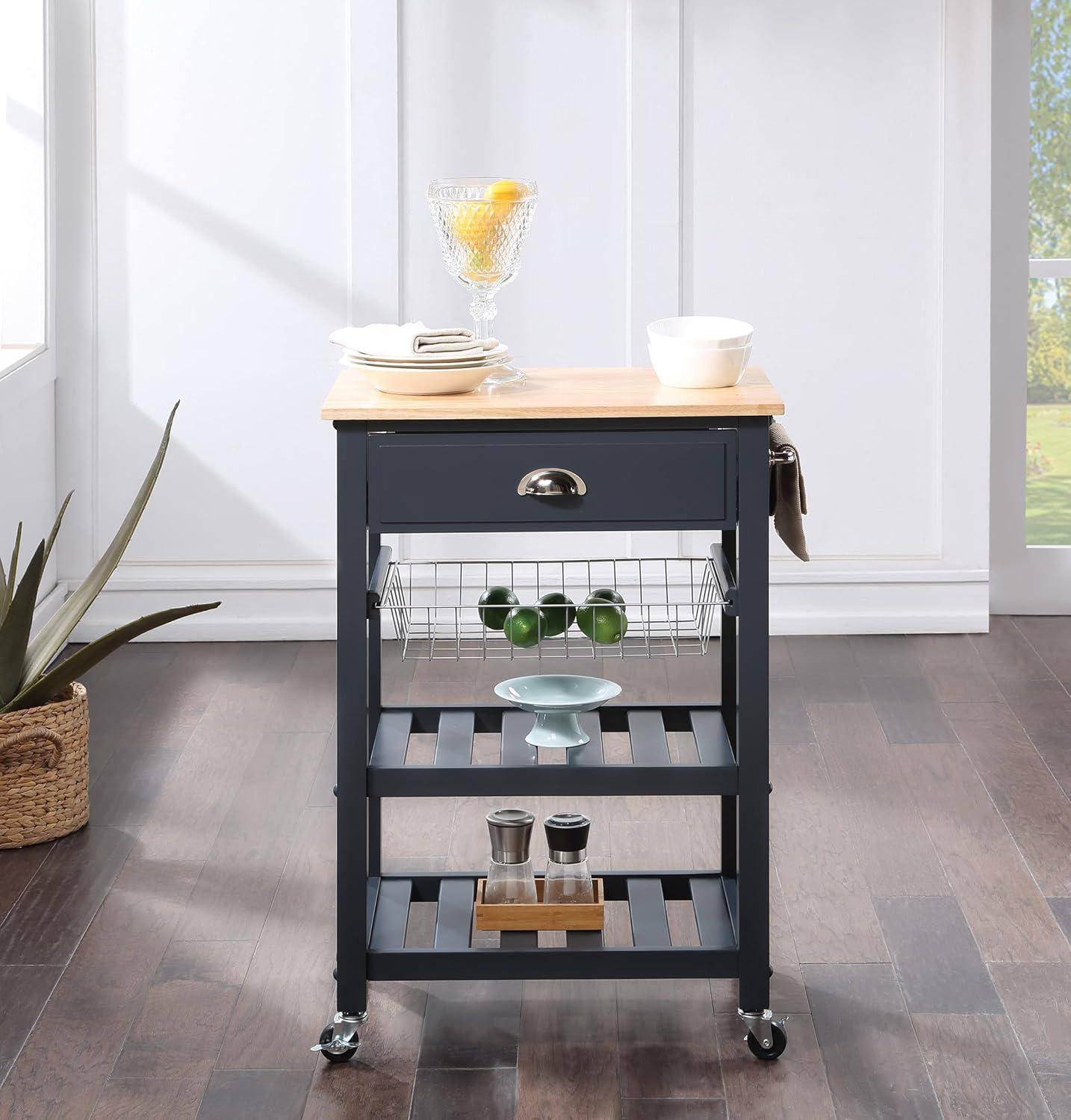 Hampton Engineered Wood Kitchen Cart With Wood Top and Blue Stone Base