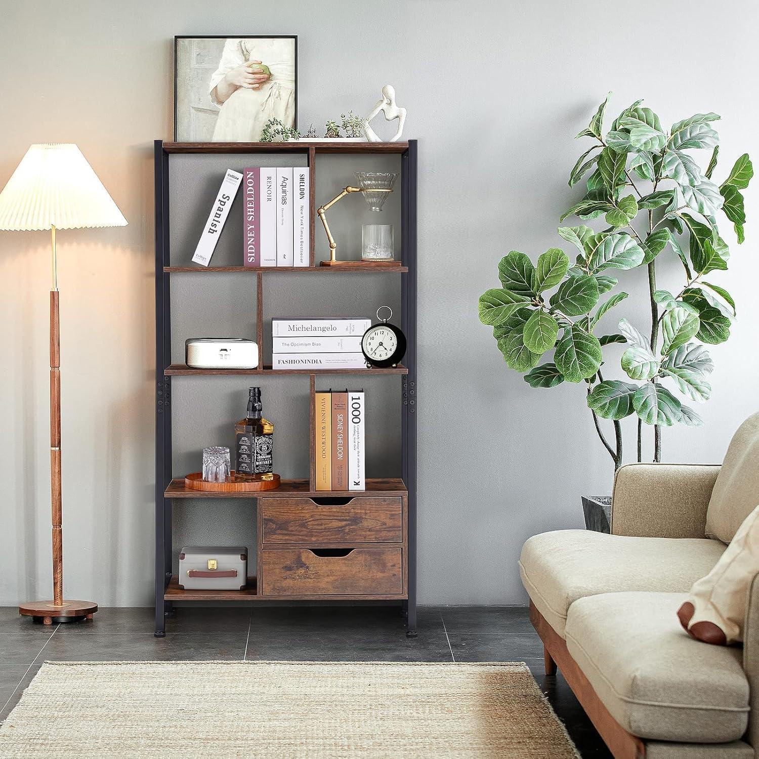 17 Stories Bookcase, 4-Tier Bookshelf With 2 Drawers,Book Shelves Display Shelf For Living Room, Bedroom, Home Office