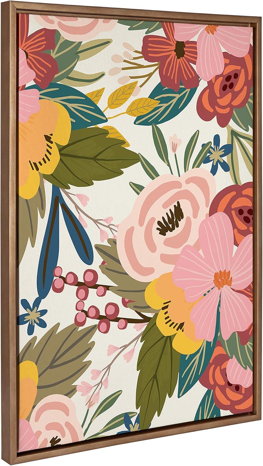 23" x 33" Slyvie Softly Framed Canvas Wall Art by Mia Charro Gold - Kate and Laurel: Modern Botanical Screen Print, Sawtooth Back