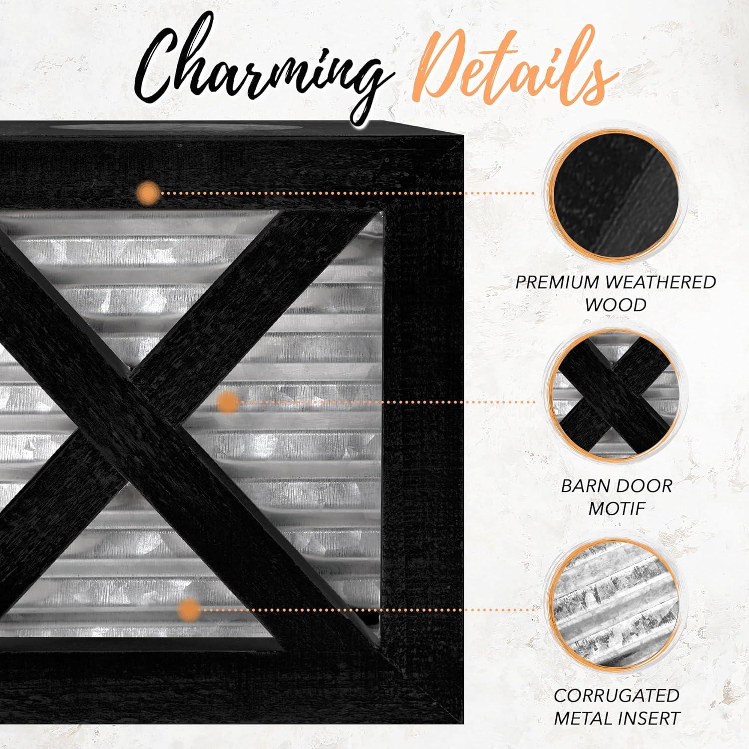 Black and Galvanized Metal Farmhouse Tissue Box Cover
