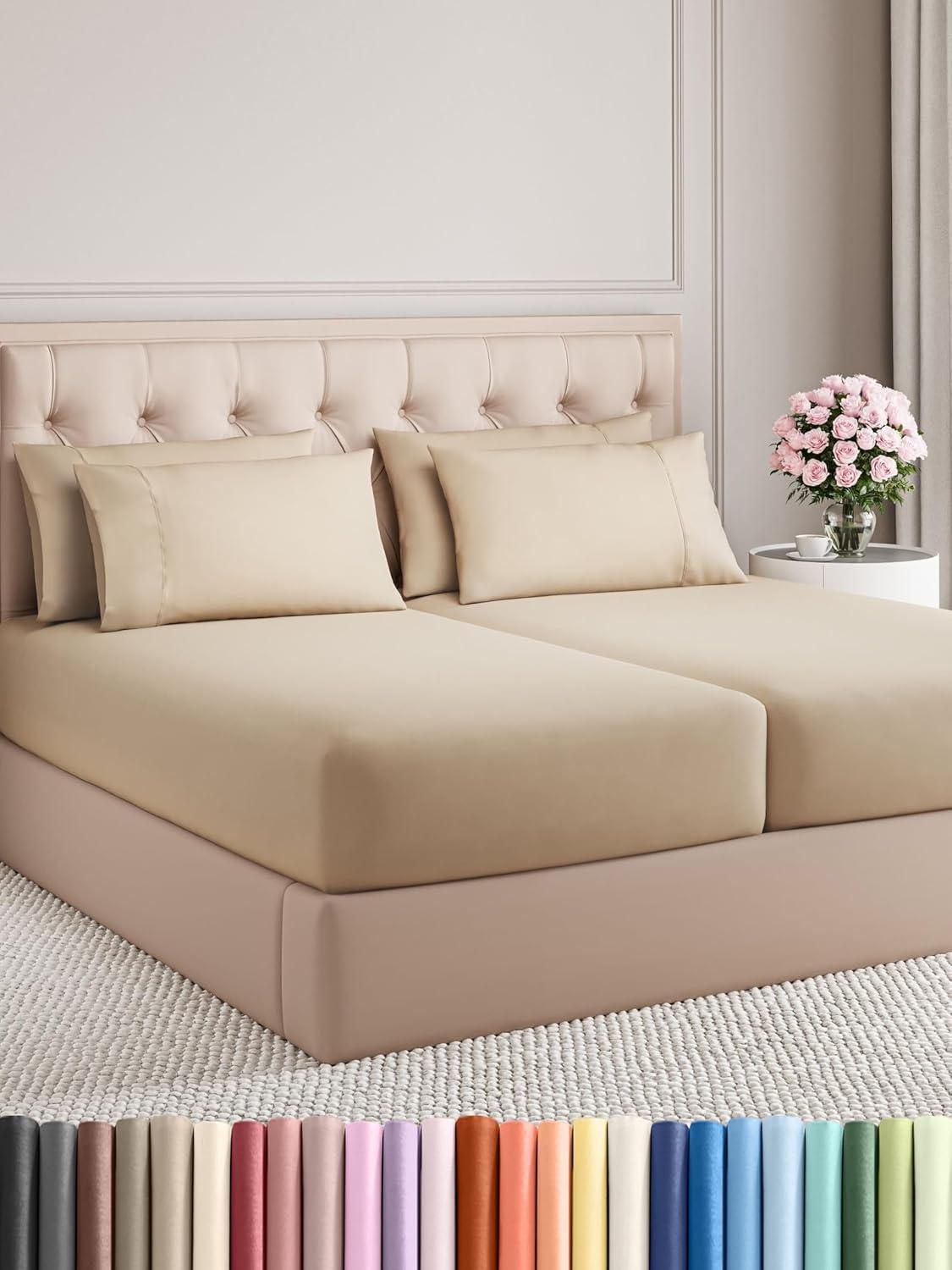 CGK Linens 6 Piece Soft & Cooling Solid Sheet Set - Wrinkle Free Luxury Bed Sheets