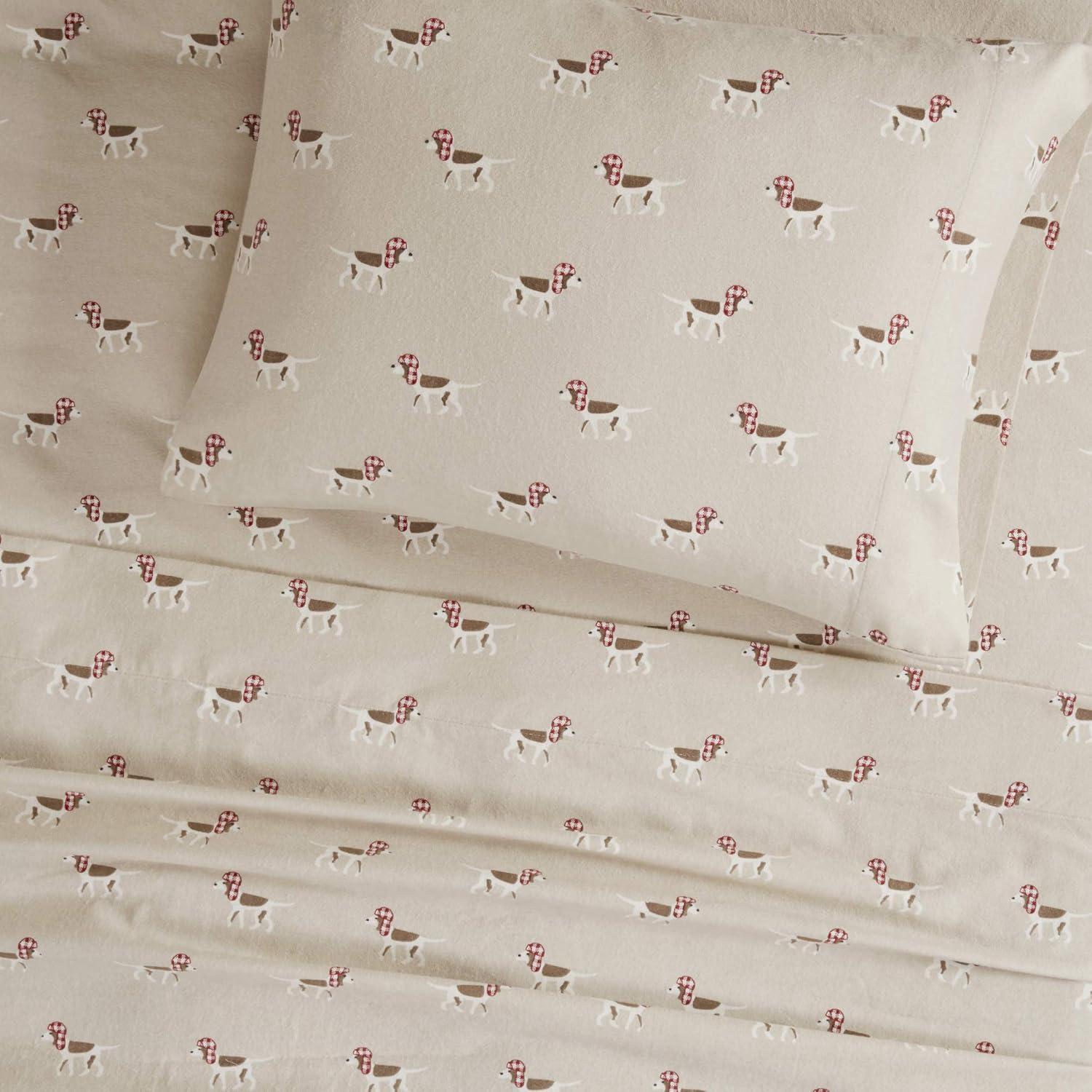 Woolrich 4-Piece Tan Dog Cotton Flannel Sheet Set, Twin