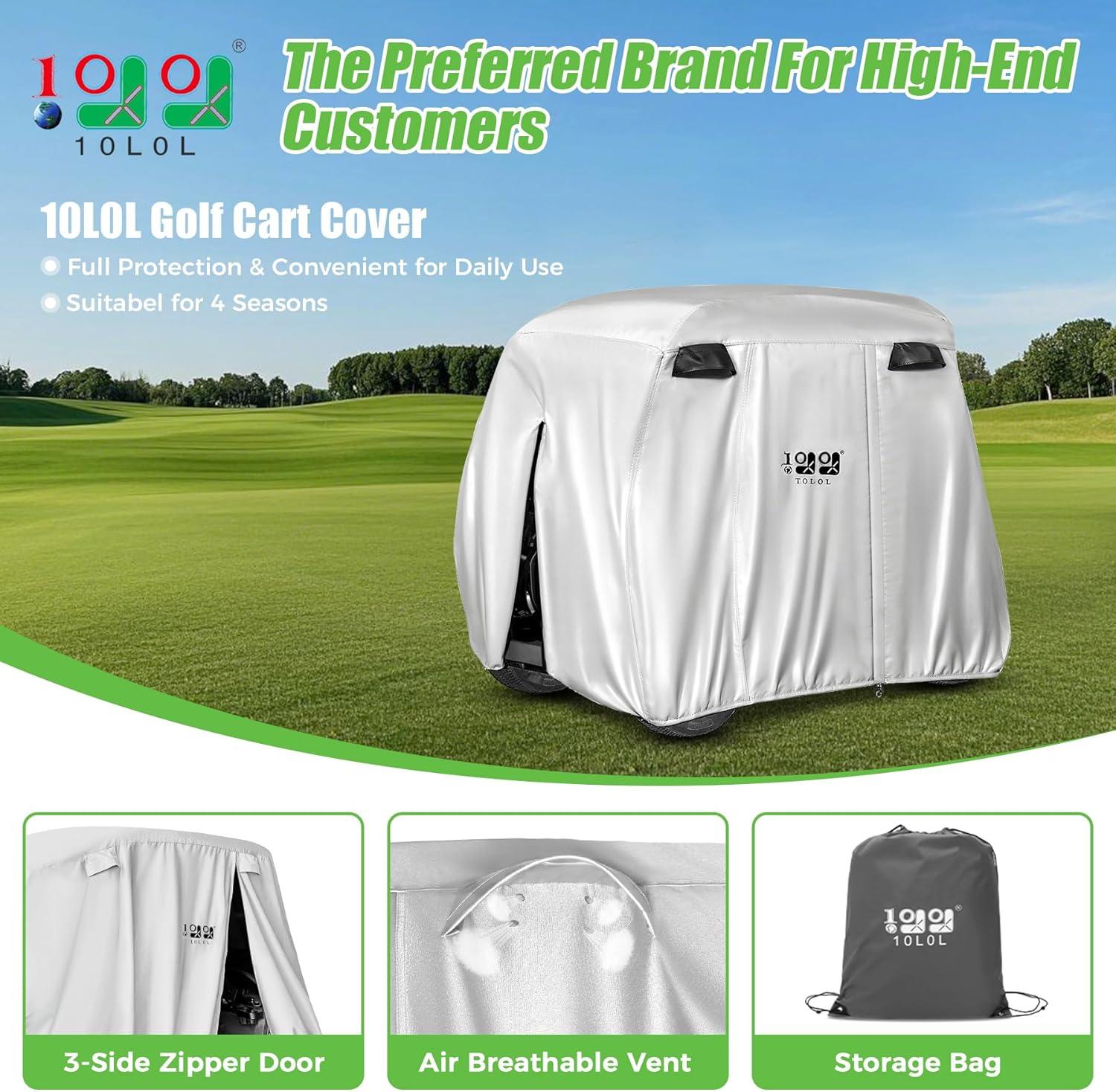 10L0L Golf Cart Cover 4 Passenger for Yamaha EZGO Club Car, 420D Waterproof Sunproof Dustproof Enclosure Cover, Black