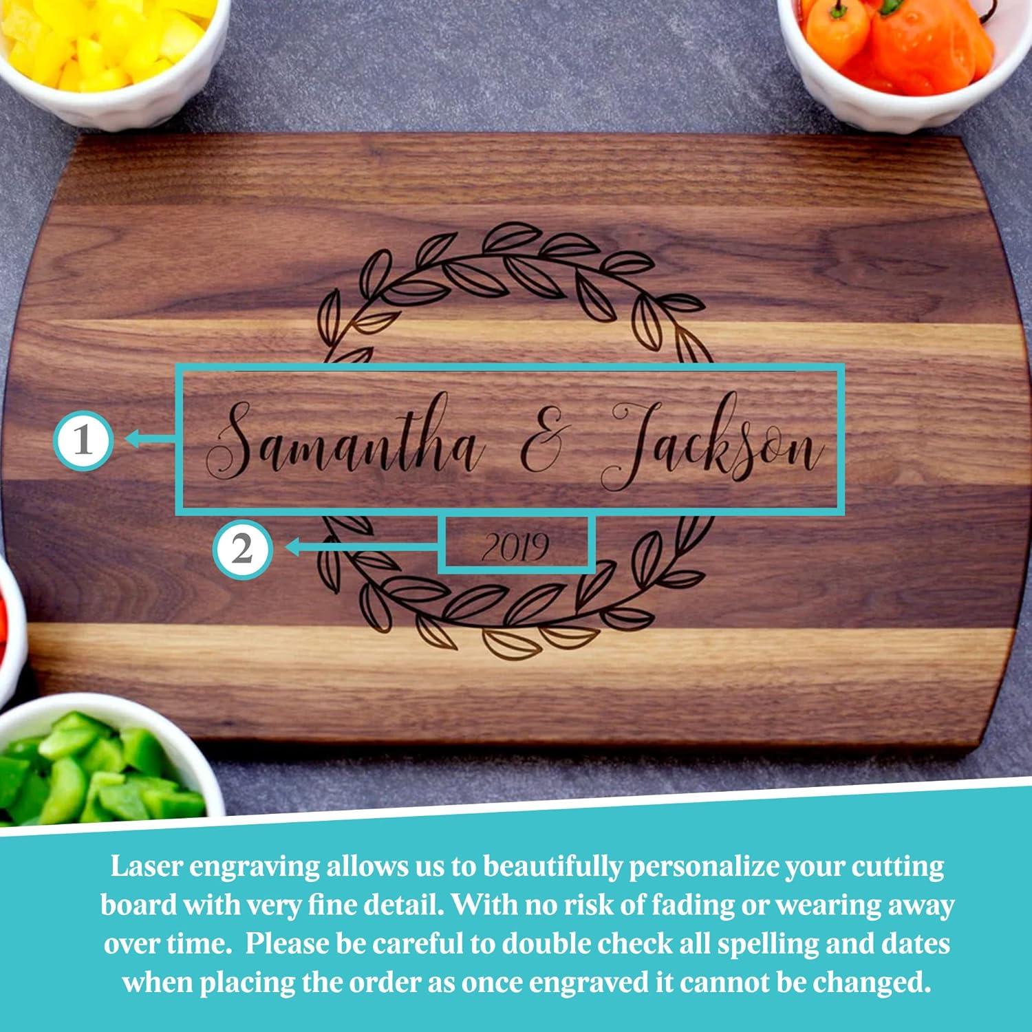 Blue Ridge Mountain Gifts Personalized Laser Engraved Wooden Cutting Board New Home Essentials - Customized Chopping Board for Weddings, Anniversaries, Birthdays - Unique Kitchen Decor Gift