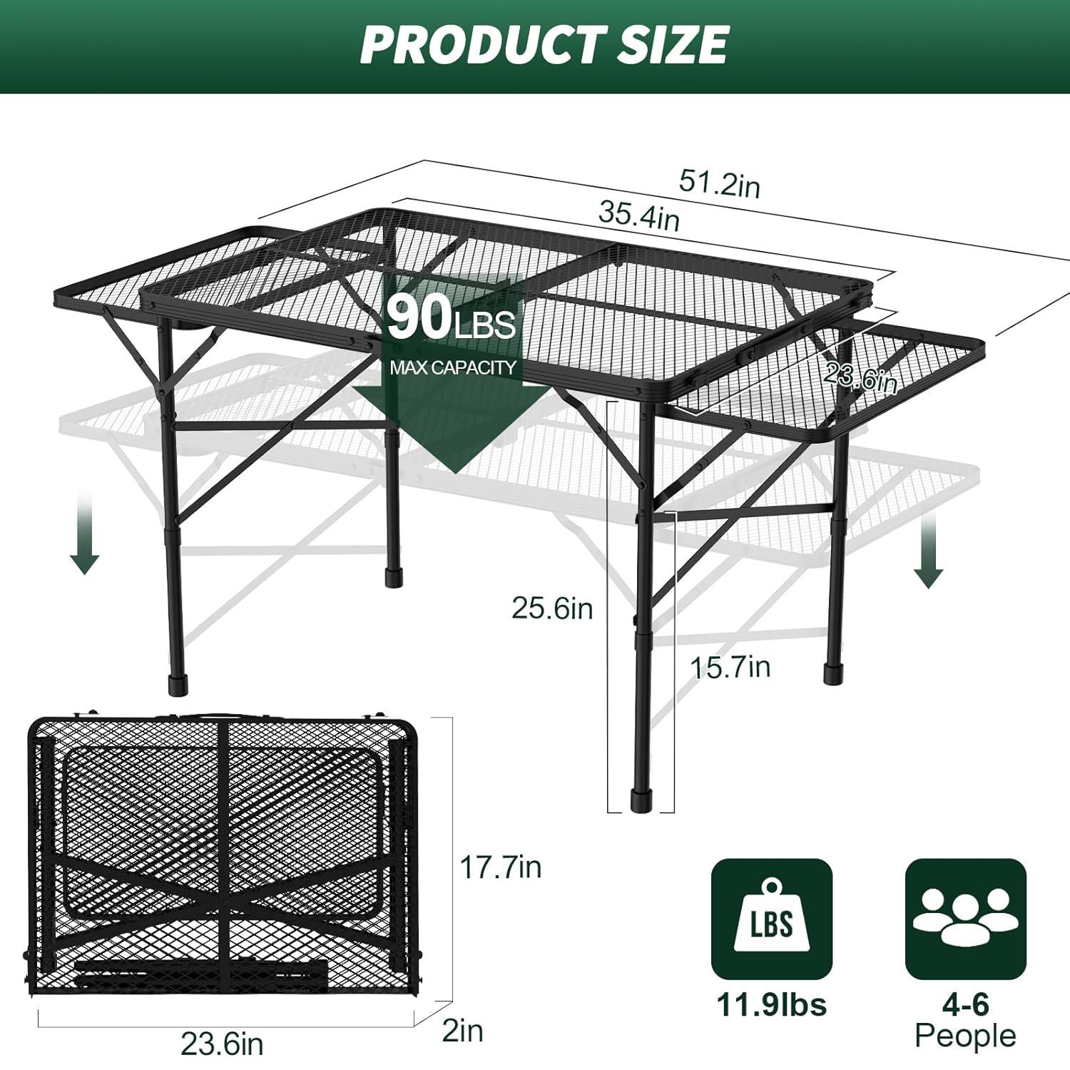 Black Metal Folding Camping Table with Mesh Panels