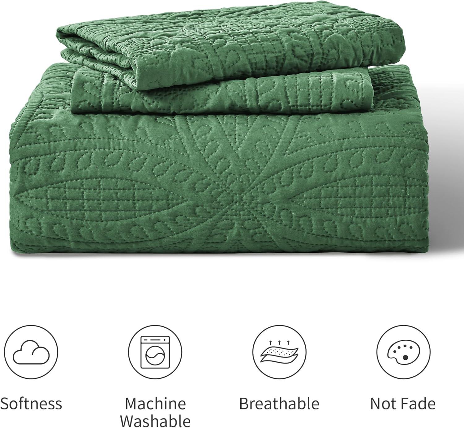 akkialla Queen Quilt Bedding Set,Olive Green Ultrasonic Full/Queen Quilt Set,Lightweight Soft Bedspread Coverlet,Modern Style Coin Pattern Bed Cover for All Seasons,3 Piece(1 Quilt,2 Pillow Shams)