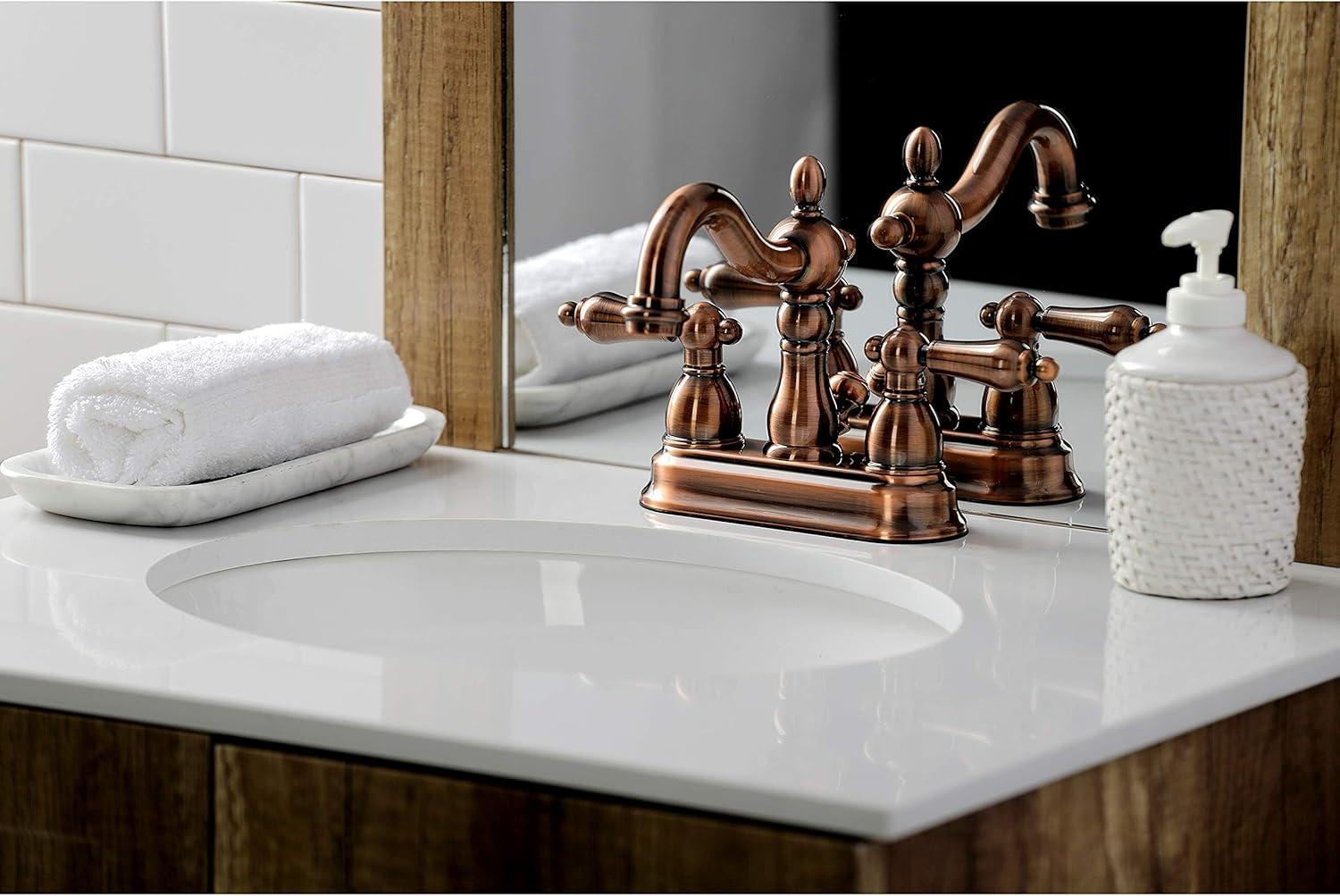Kingston Brass Heritage Two-Handle 3-Hole Deck Mount 4" Centerset Bathroom Faucet with Plastic Pop-Up