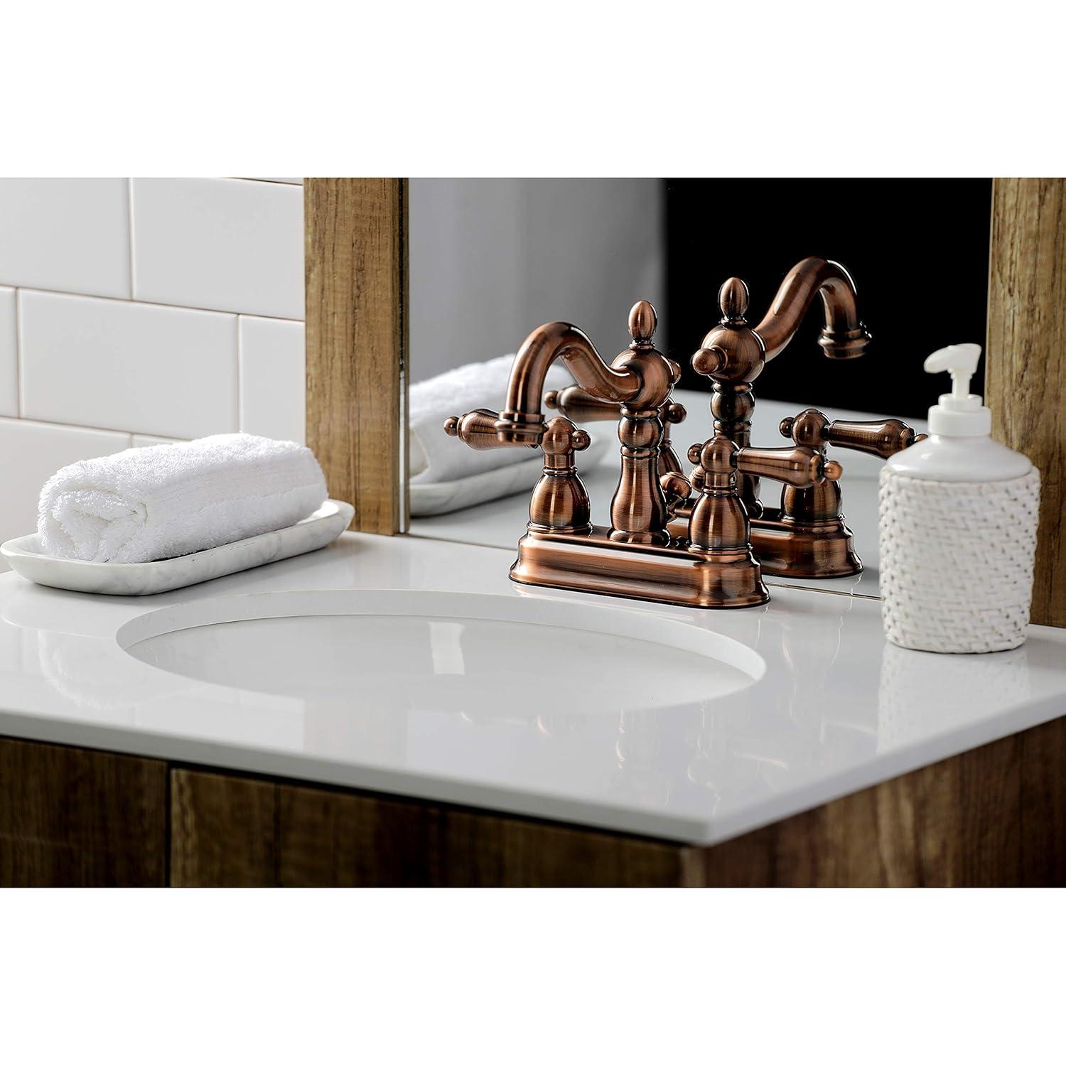 Kingston Brass Heritage Two-Handle 3-Hole Deck Mount 4" Centerset Bathroom Faucet with Plastic Pop-Up