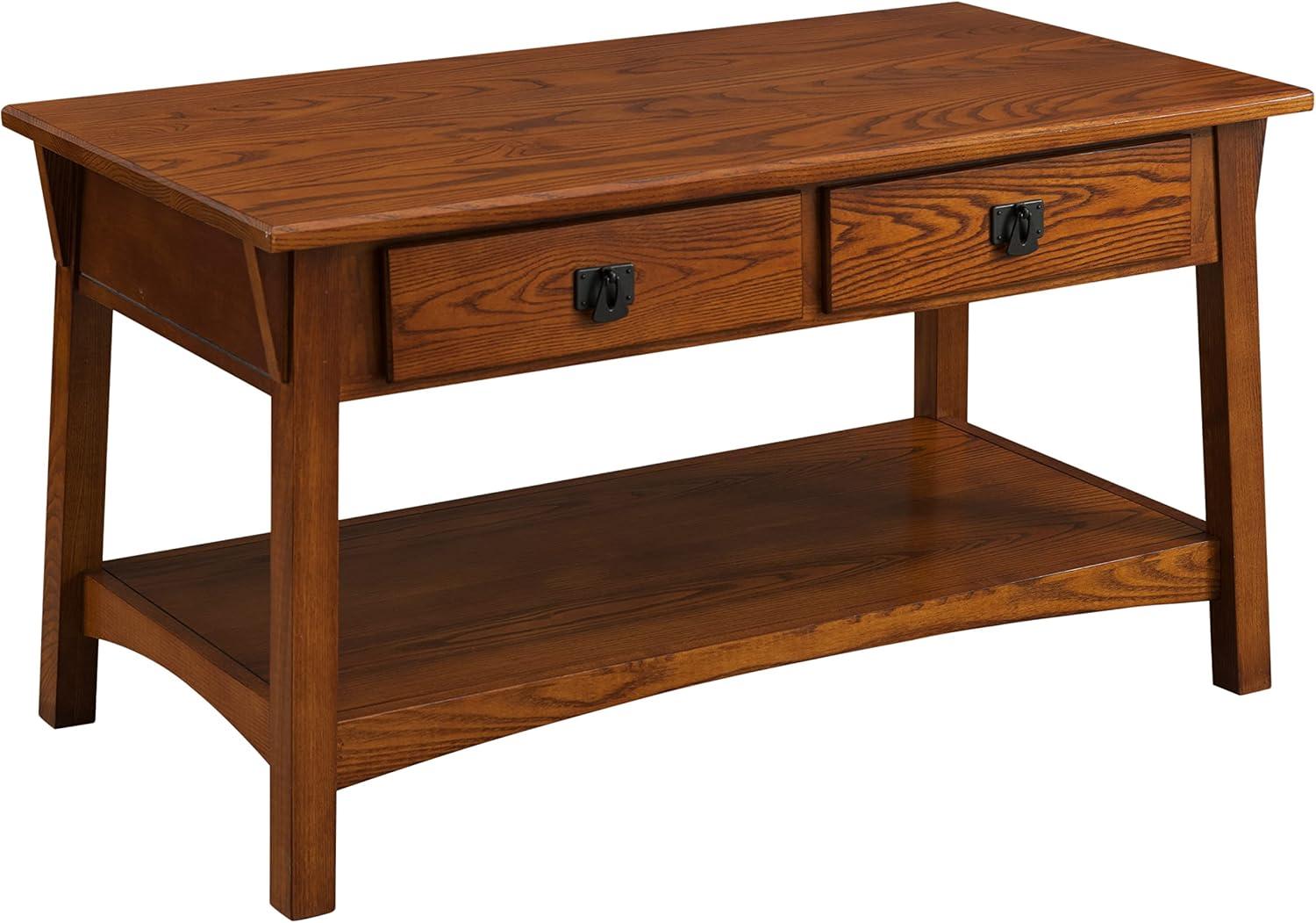 Leick Home 10055-RS Mission Coffee Table for Living Room, Two Drawers and Shelf, Made with Solid Wood, Russet Finish