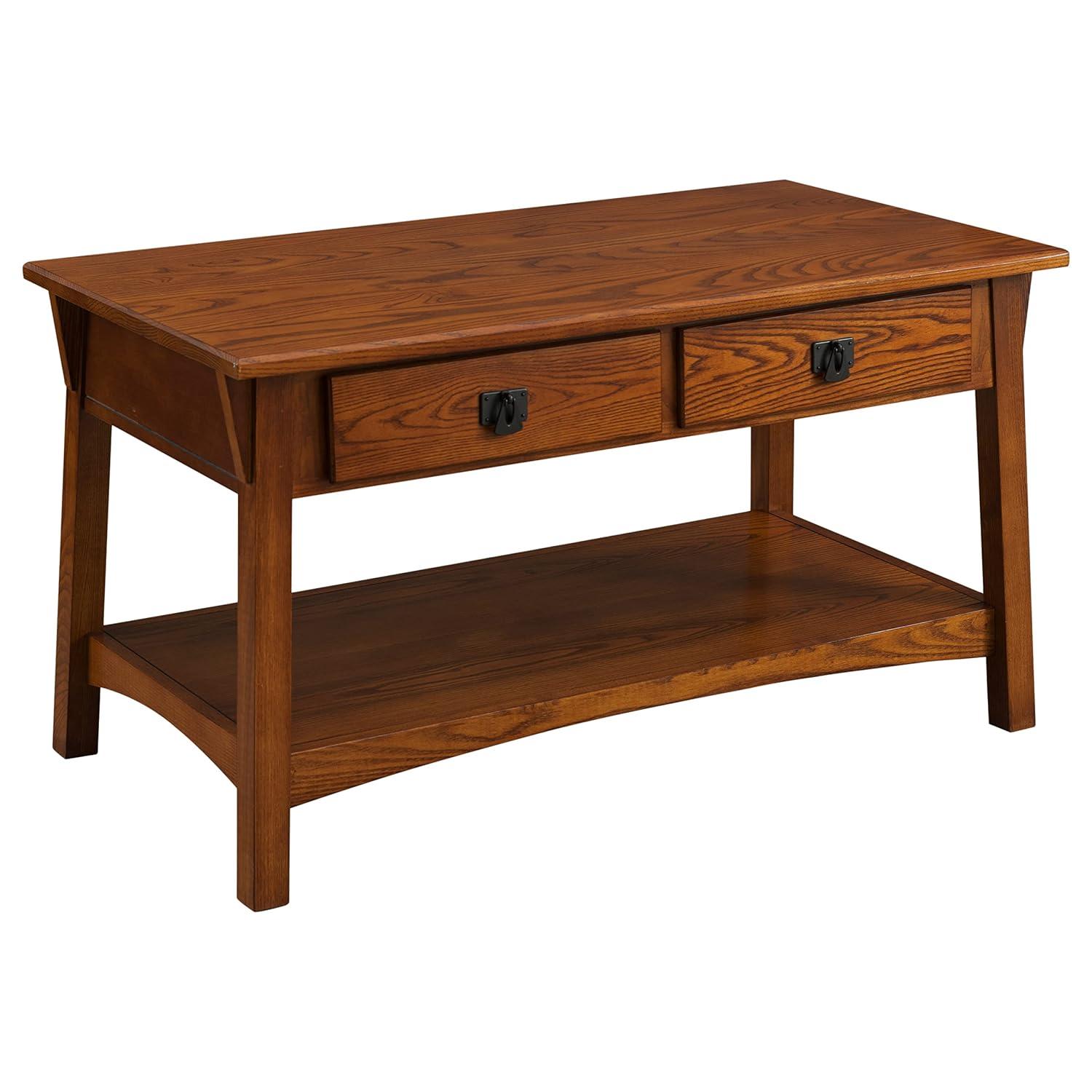 Leick Home 10055-RS Mission Coffee Table for Living Room, Two Drawers and Shelf, Made with Solid Wood, Russet Finish