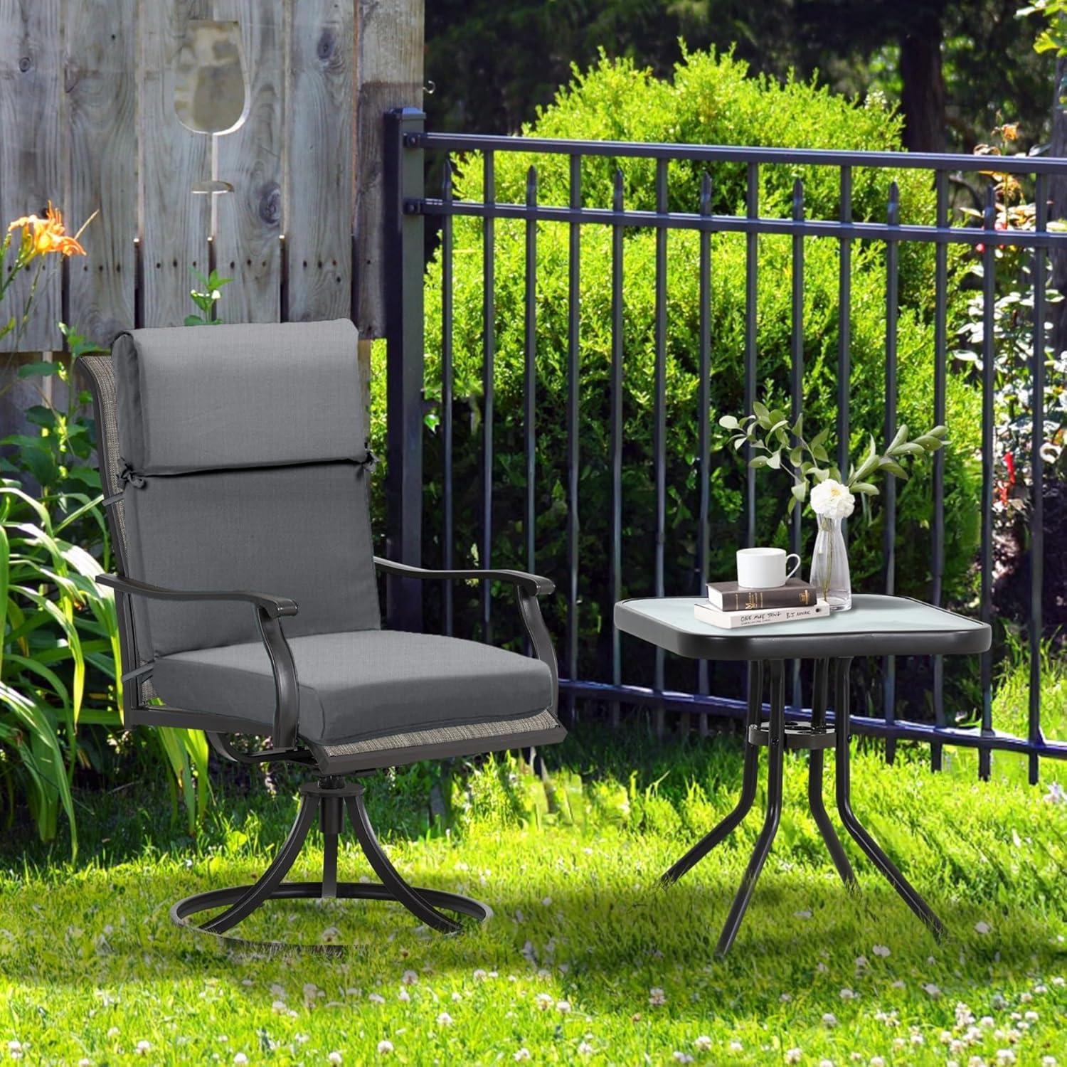 BPS 20 x 20 Inch Outdoor Chair Cushion - Olefin Fabric with Slipcover & Sponge Foam for Patio Furniture, Set of 4, Charcoal