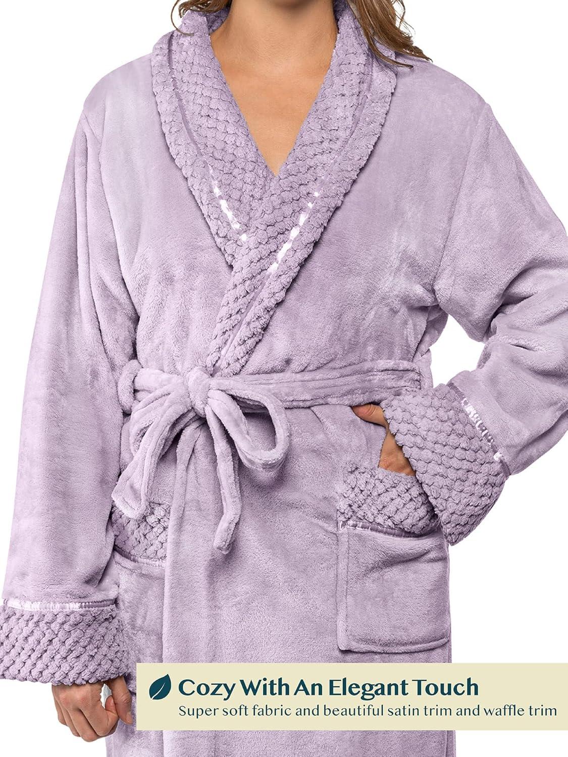 PAVILIA Soft Plush Women Fleece Robe, Cozy Warm Housecoat Bathrobe, Fuzzy Female Long Spa Robes (Lavender, Small-Medium)
