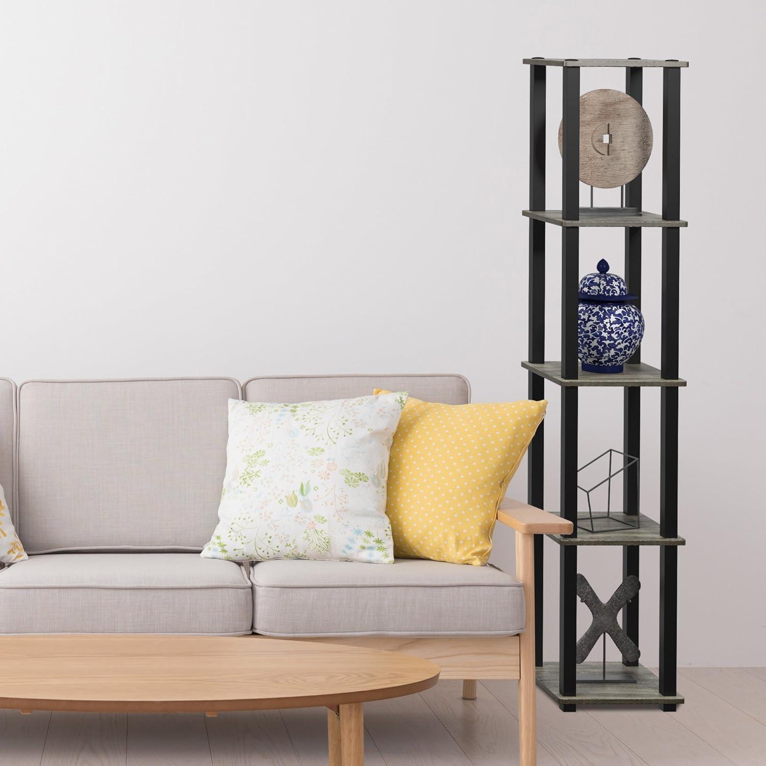 Furinno 11.6 W x 11.6 D x 57.7 H 5-Shelf Decorative Shelves, Gray and White