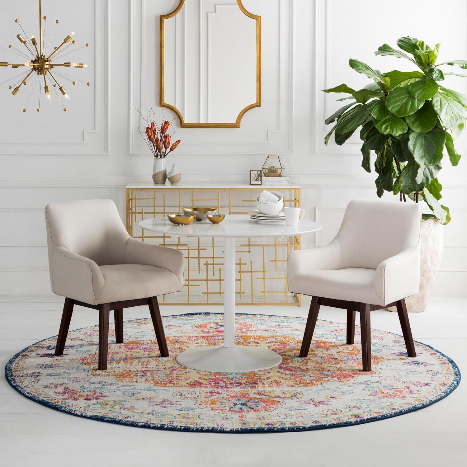 Livabliss 5'3" Round Abby Traditional Rugs Aqua: Medium Pile, Stain & Fade-Resistant, Polypropylene