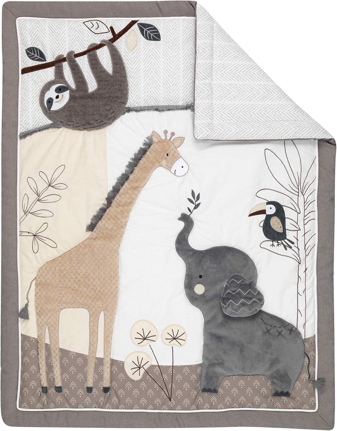 Lambs & Ivy Baby Jungle Animals 4-Piece Gray/White/Taupe Crib Bedding Set