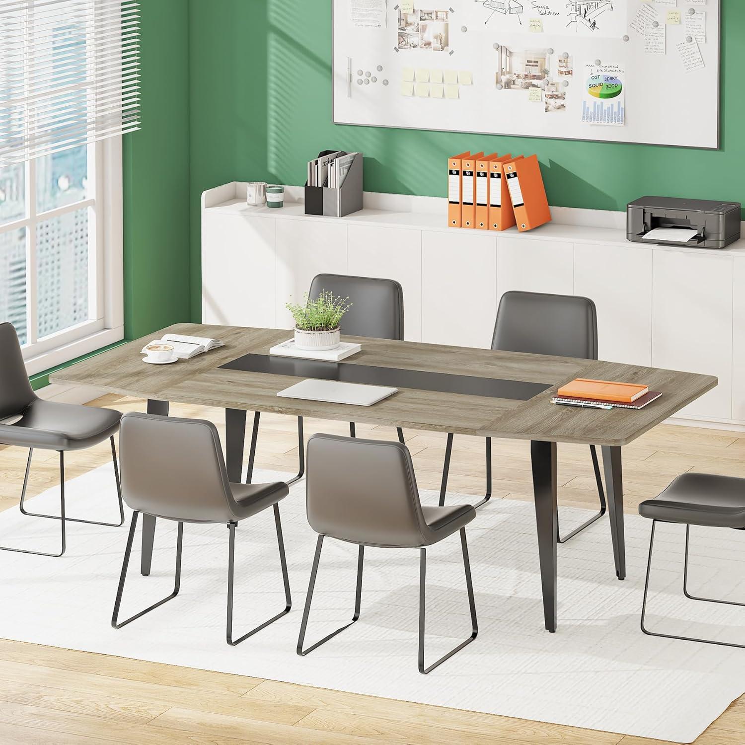 Tribesigns 6FT Conference Table, 70.86 Inches Boat Shaped Meeting Table, Modern Seminar Table for Office Meeting Room, Grey
