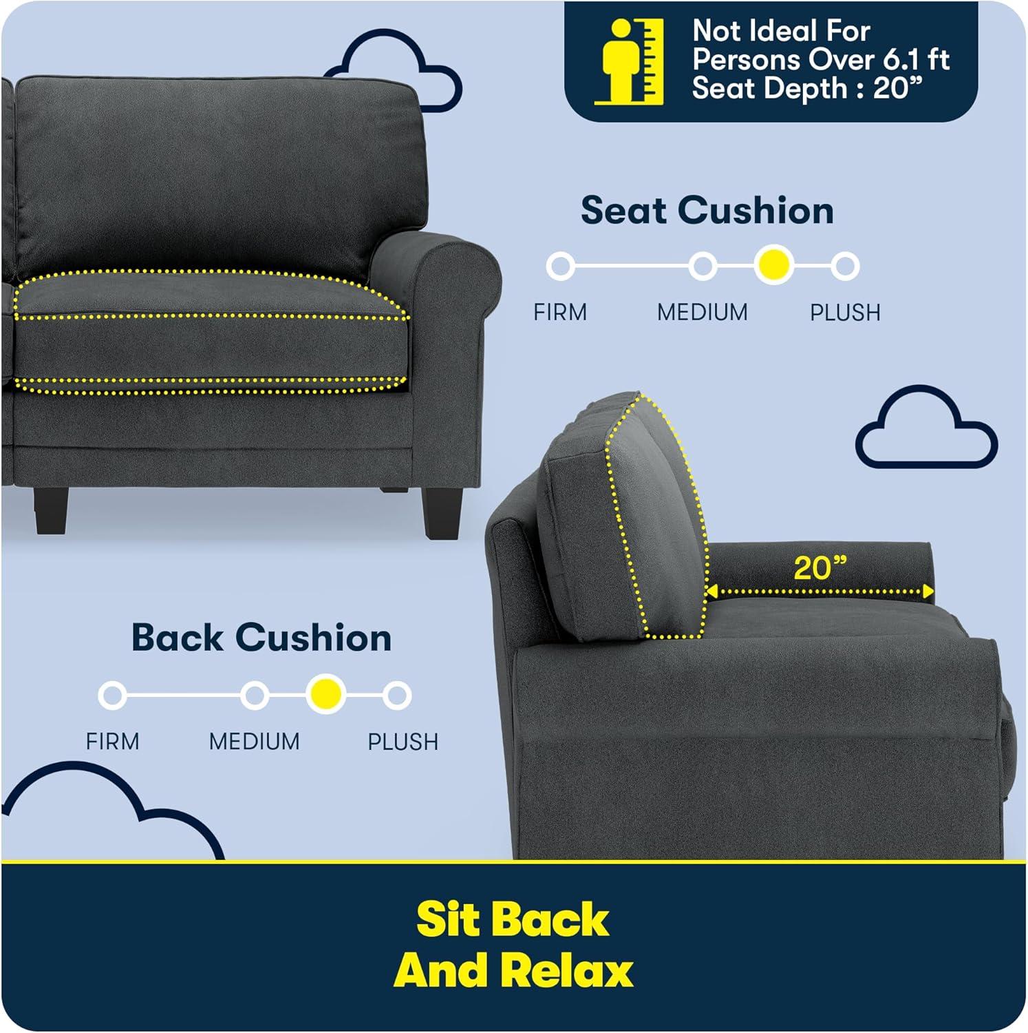 Serta Copenhagen 73" Rolled Arm Sofa, Easy Care Fabric, Soft Pillow Back, Pocket Coil Seat Cushions