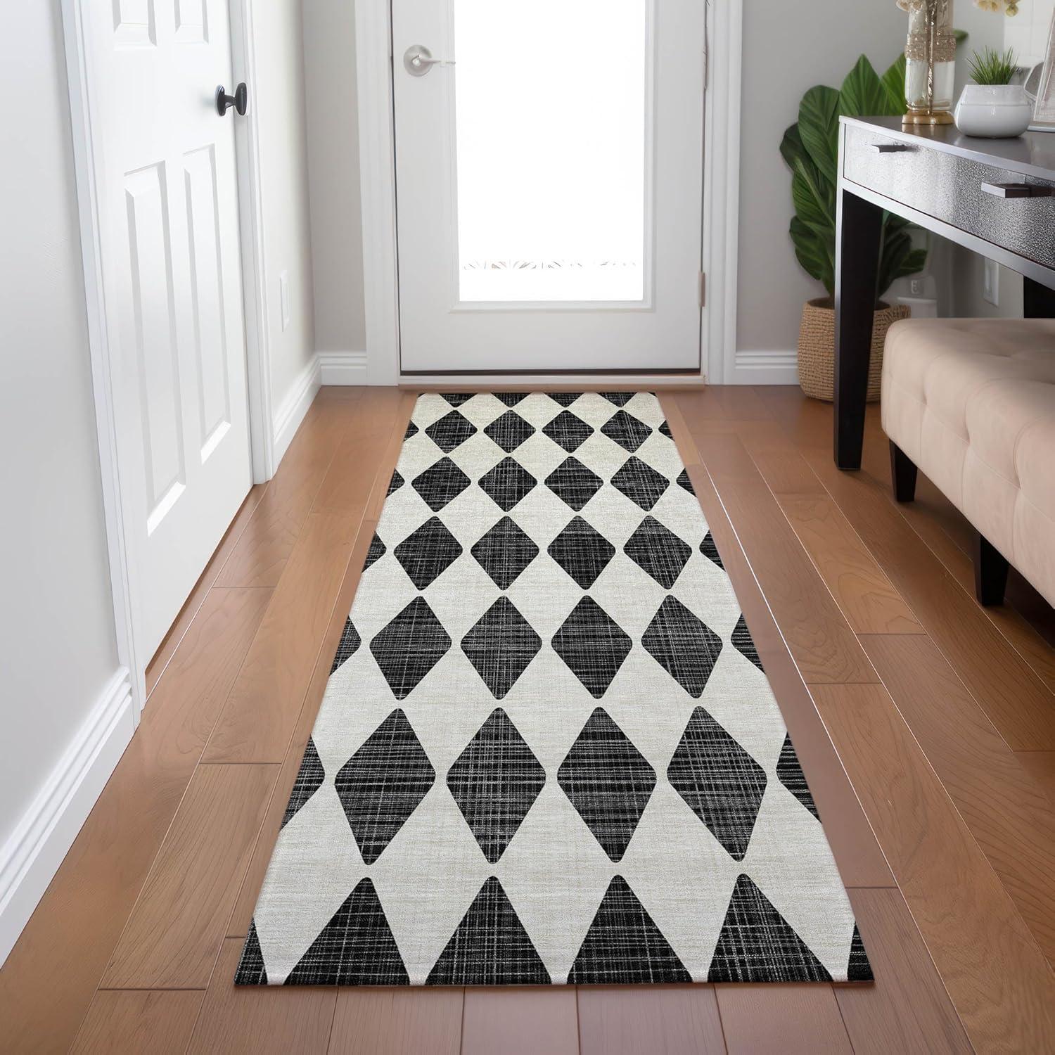 Addison Rugs Machine Washable Indoor/ Outdoor Chantille Argyle Rug Black - 2'3" x 7'6"