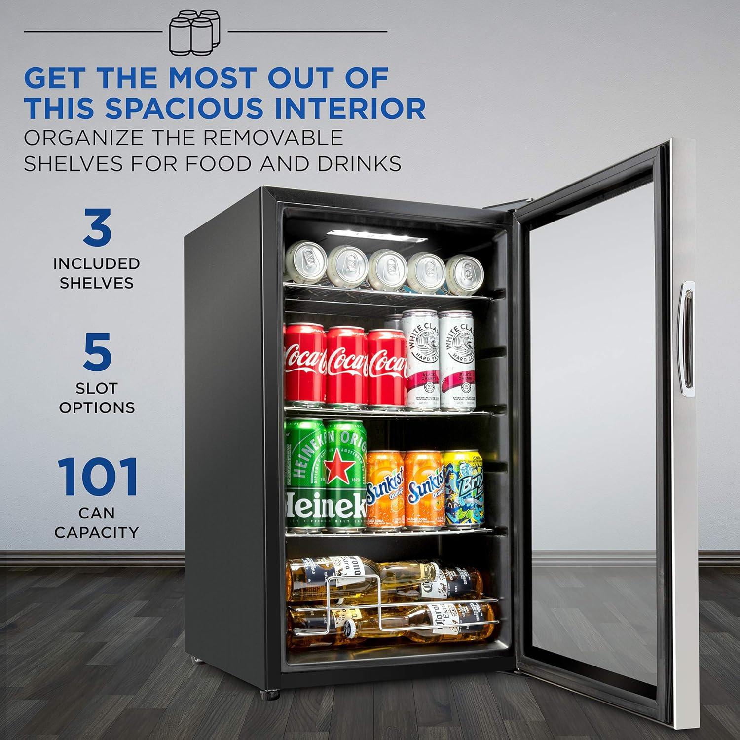 Ivation 101 Can Mini Fridge, Small Adjustable Beverage Refrigerator
