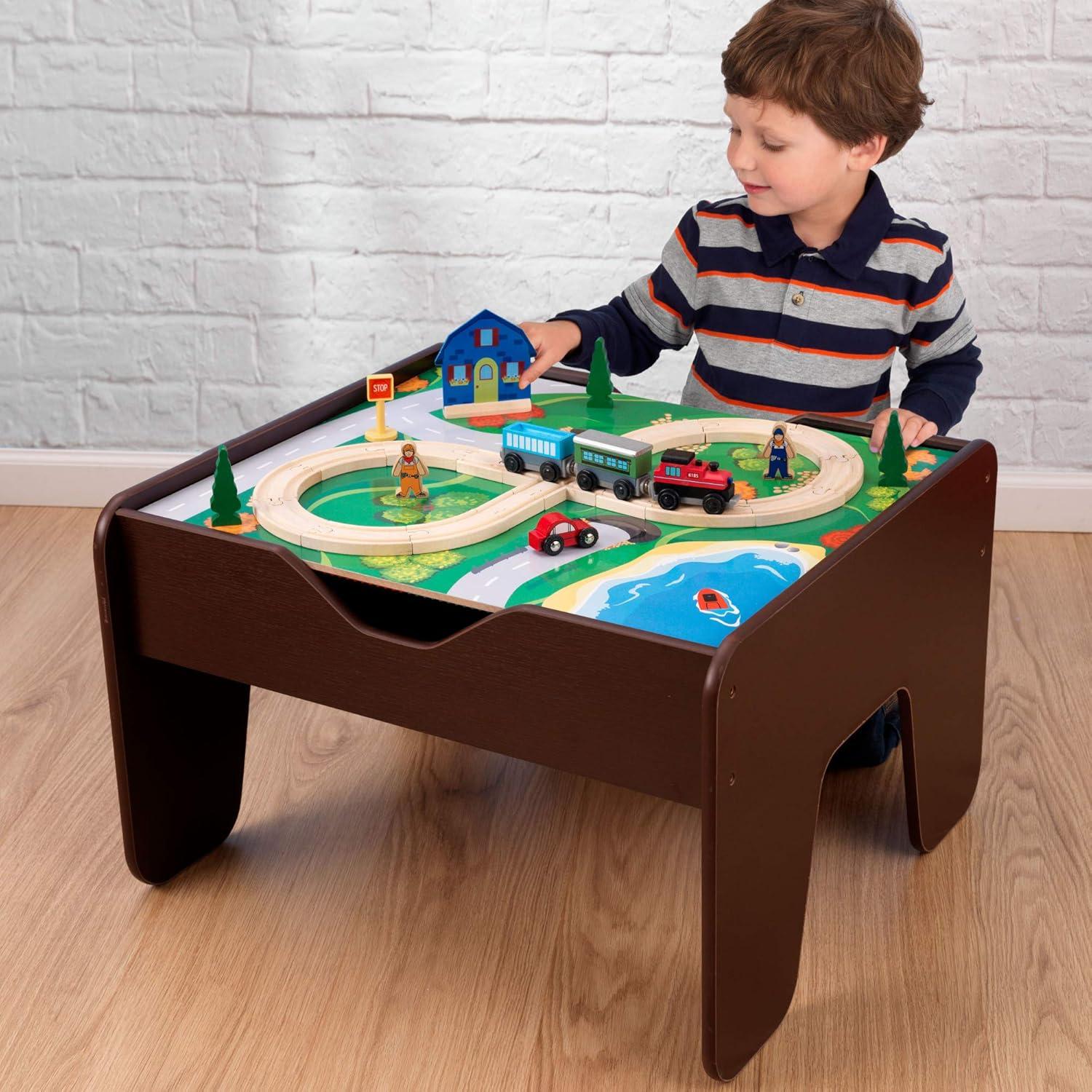 KidKraft 2-in-1 Wooden Activity Table with Board, Train Set and 195 Bricks