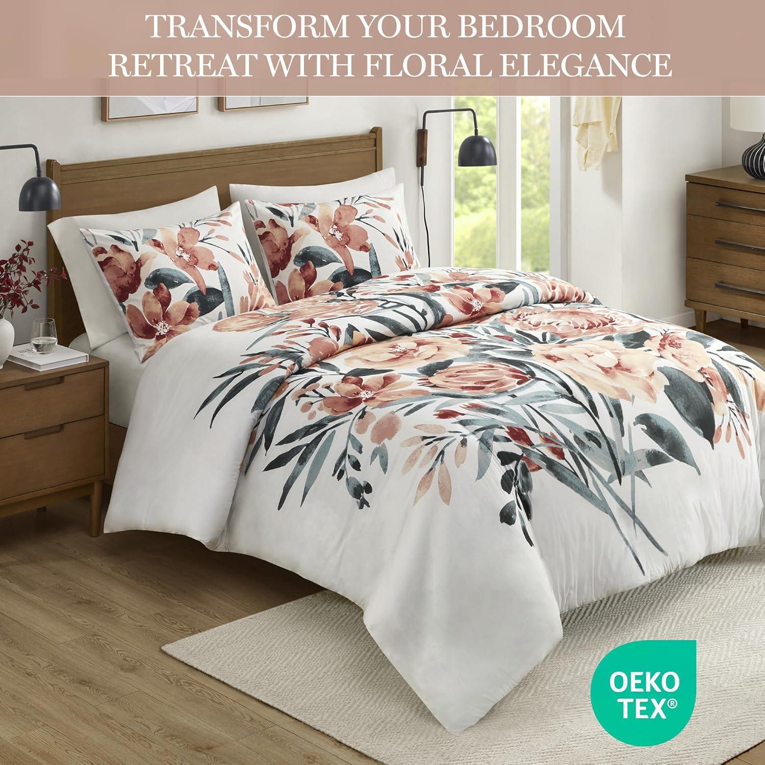 Dahlia 3 Piece Floral Cotton Duvet Cover Set