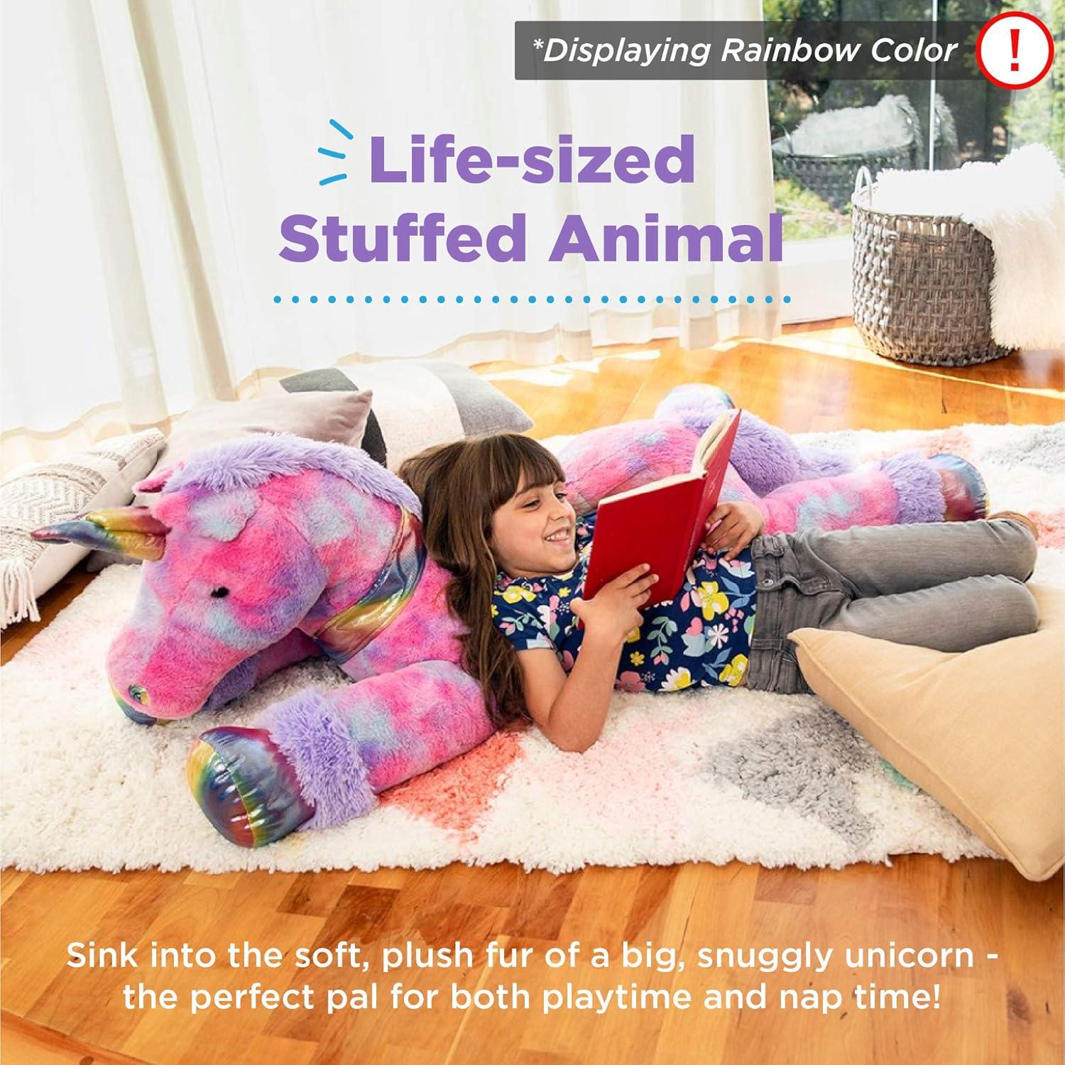 Best Choice Products 52in Kids Large Plush Unicorn, Life-Size Stuffed Animal Toy w/ Rainbow Details - White Faux Fur