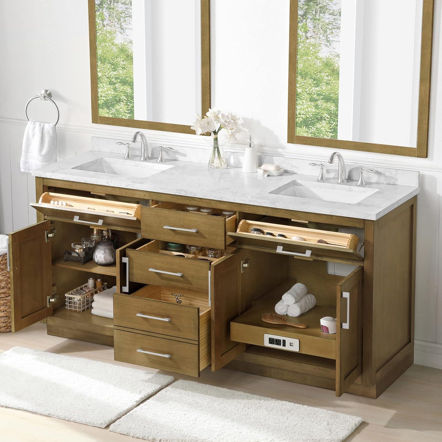 OVE Decors Athea 72 in. W Bath Vanity with Premium Countertop and Power Bar
