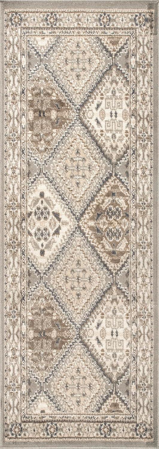 Nuloom 2x8 Becca Tiled Indoor Area Rug, Taupe, Faded Transitional Design, Stain Resistant, Bedroom, Living Room, Kitchen