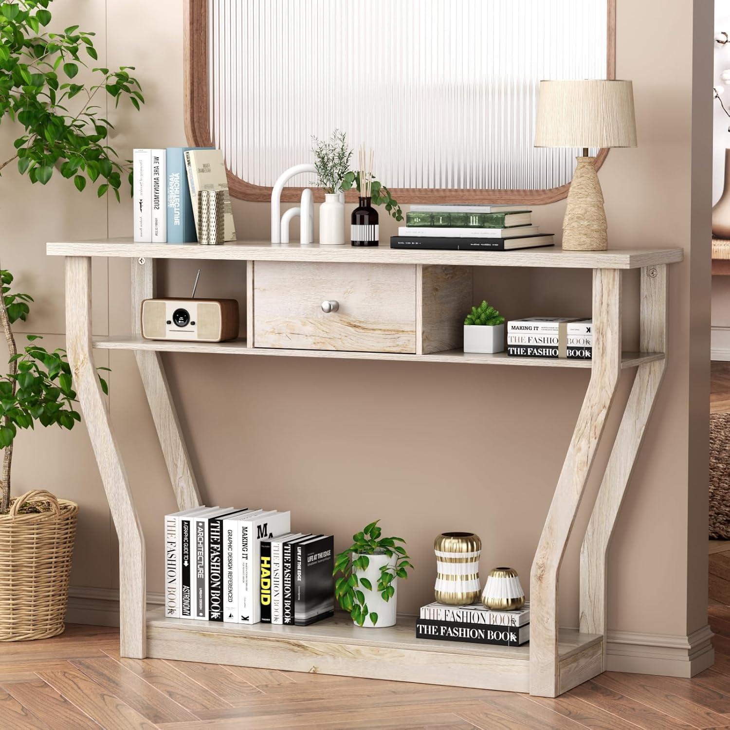 Costway Modern Sofa Accent Table with Drawer Entryway Hallway Hall Gray