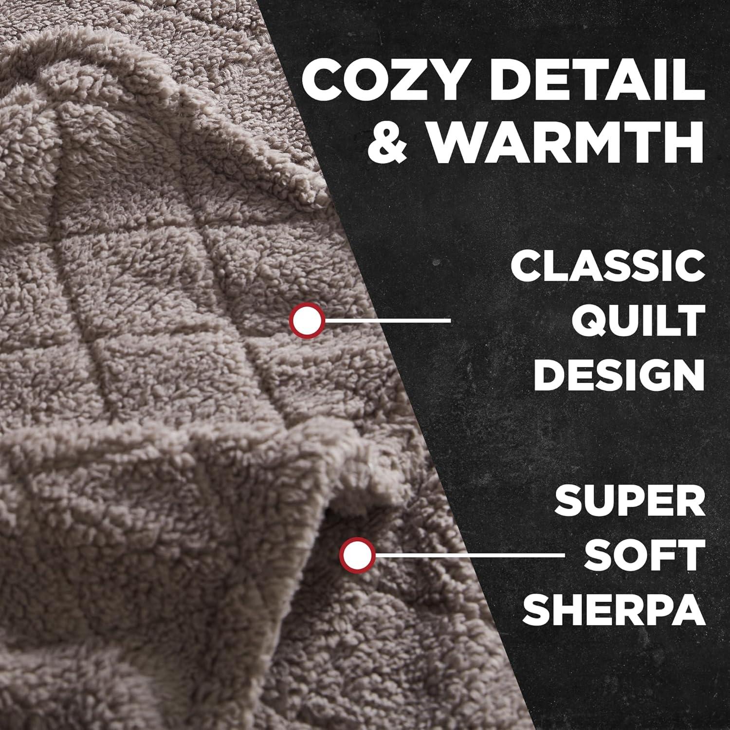 Cathay Home Coleman Oversize Diamond Quilted Teddy Sherpa Fleece Throw Blanket/Bedspread - Home, Sofa, Couch, Outdoor, Travel, Stadium, Sports, Camping, Hiking - Charcoal Brown, Full/Queen (90"x90")