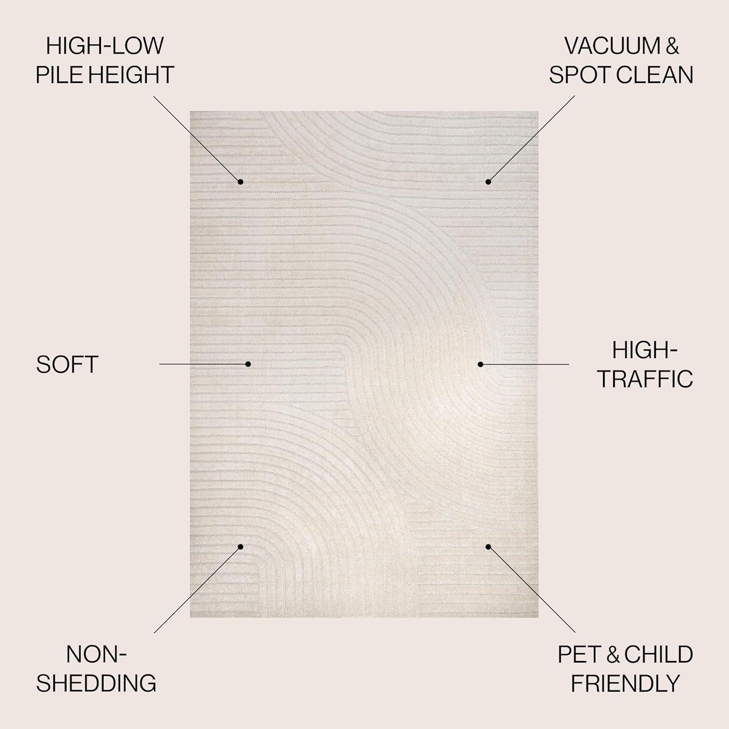 JONATHAN Y Hallie High-Low Minimalist Curve Geometric Ivory/Cream 4 ft. x 6 ft. Indoor/Outdoor Area Rug