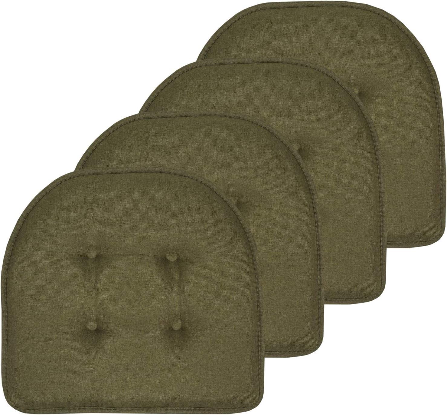 Solid Color U Shaped Memory Foam 17" x 16" Chair Cushions, Army Green, 4 Pack