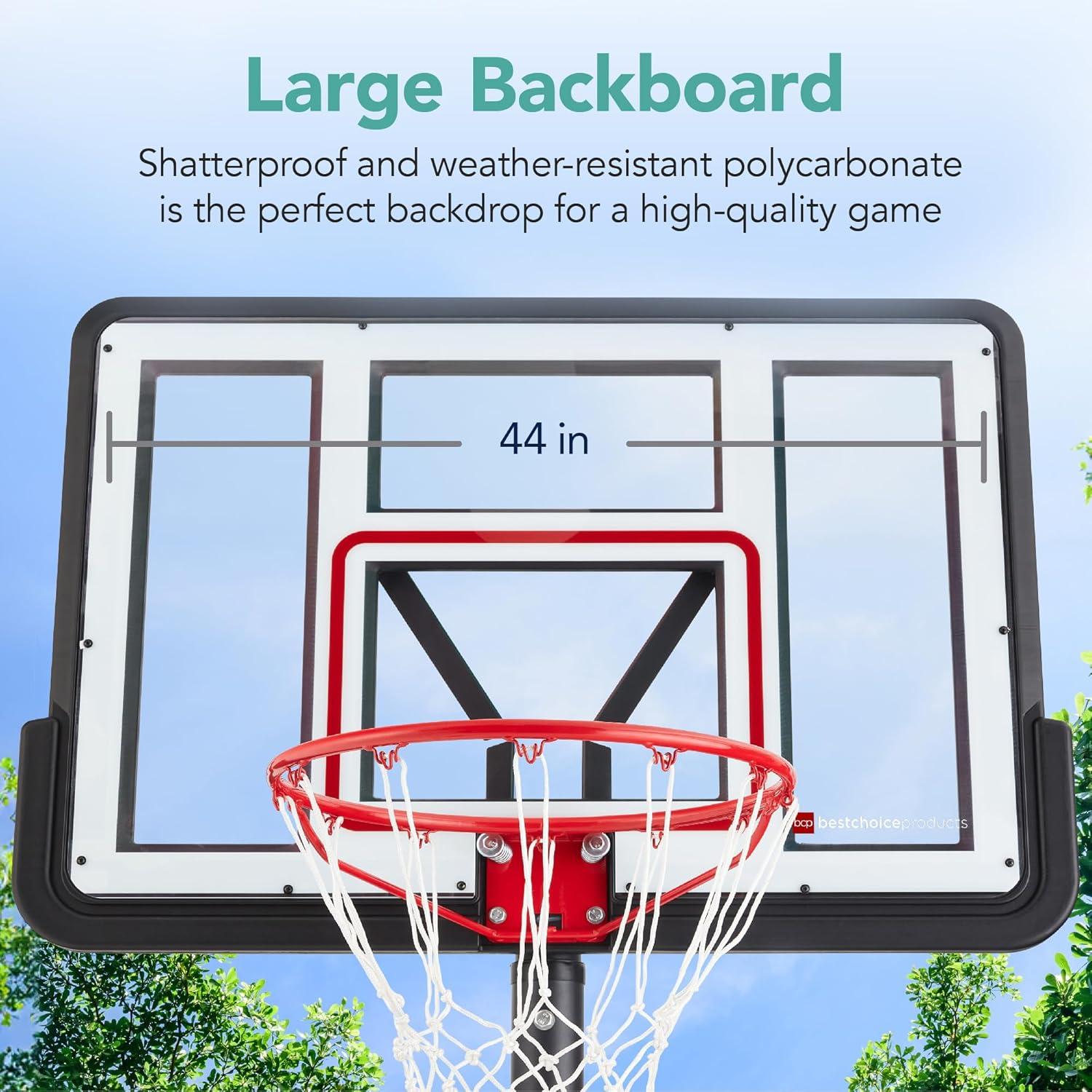 Best Choice Products Adjustable Regulation-Size Basketball Hoop, Portable Sport System w/ Fillable Base, 2 Wheels - Clear