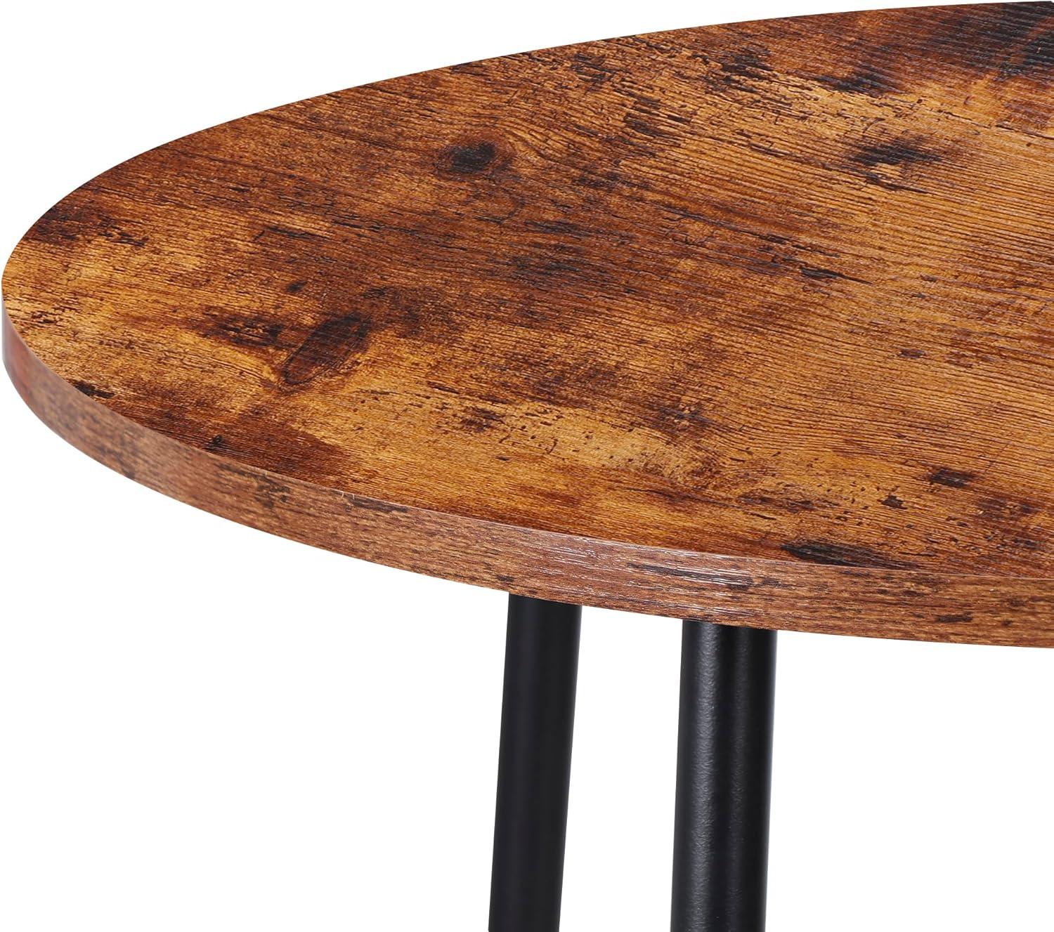 ZENSTYLE 3 Piece Pub Dining Table Set Wooden Round Breakfast Tables w/2 Bar Chairs Stools Brown