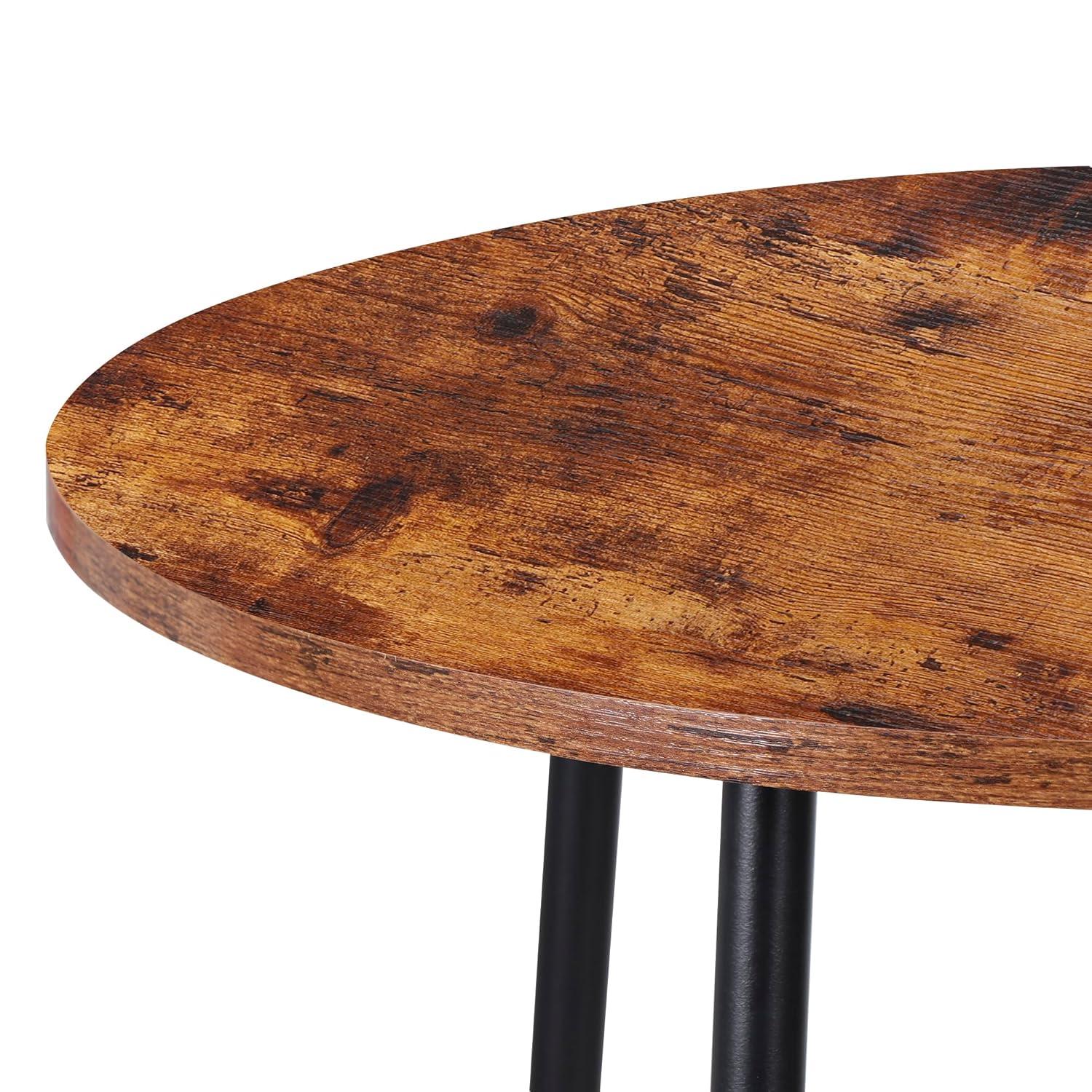 ZENSTYLE 3 Piece Pub Dining Table Set Wooden Round Breakfast Tables w/2 Bar Chairs Stools Brown