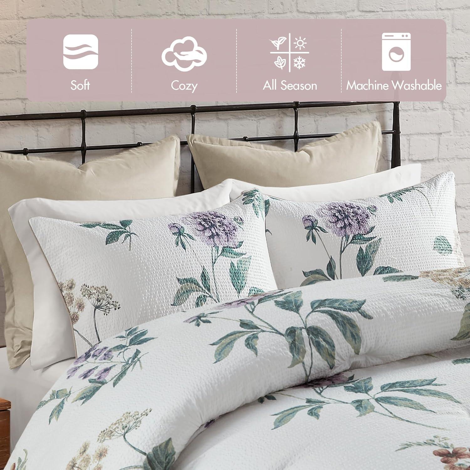 Zennia 7 Piece Seersucker Floral Comforter Set with Throw Blanket