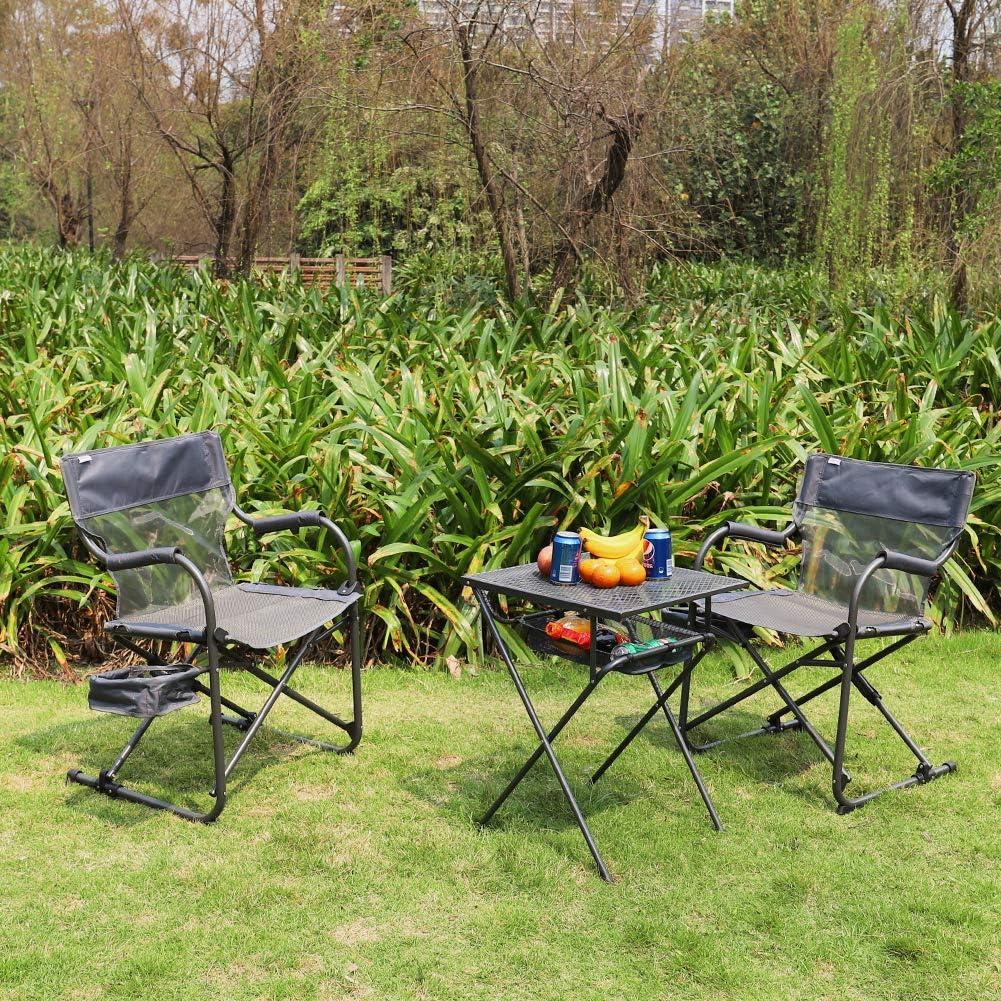 Gray Foldable Camping Director's Chair with Mesh Back and Side Basket