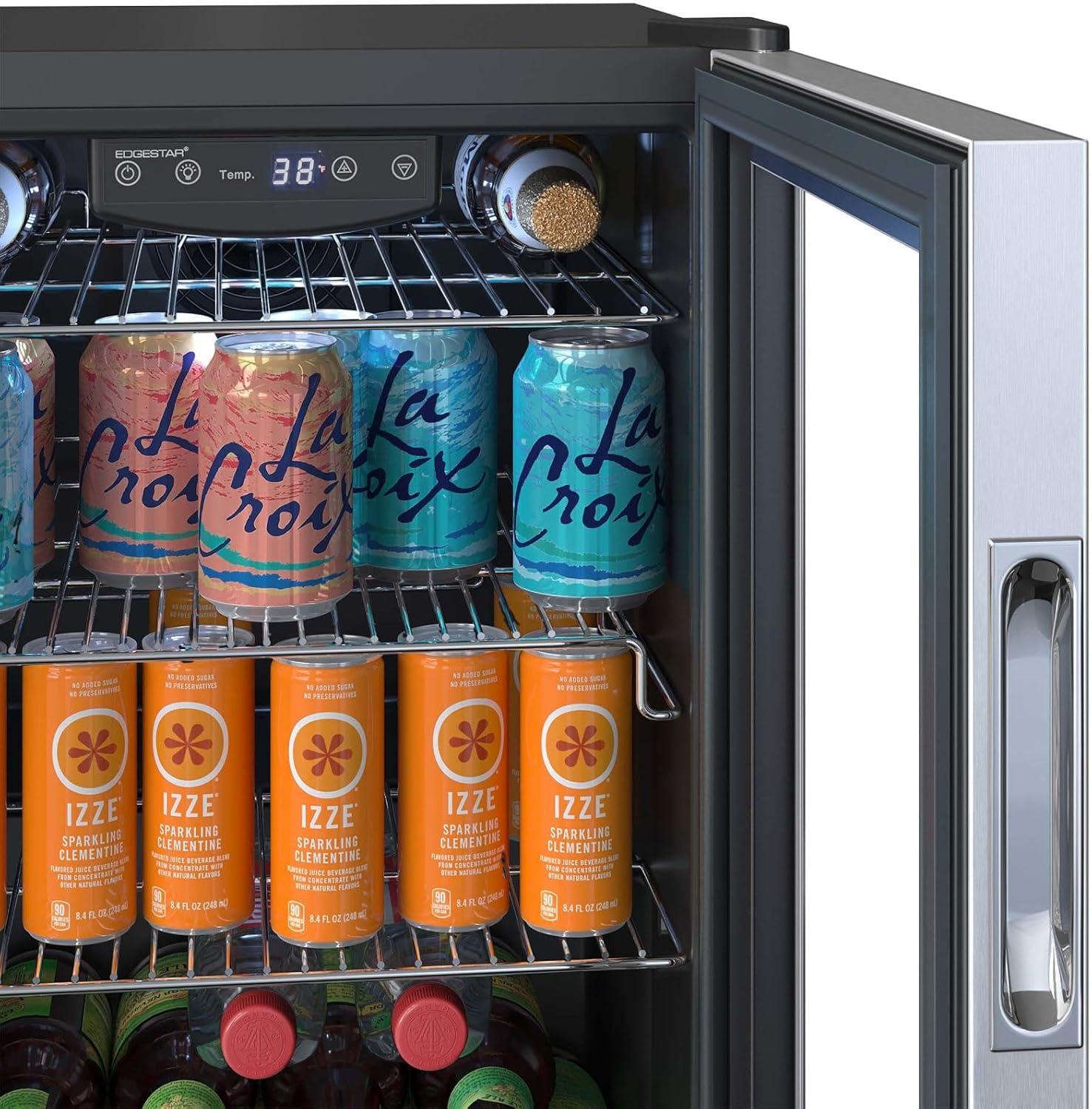 Black Compact Beverage Cooler with Stainless Steel Door