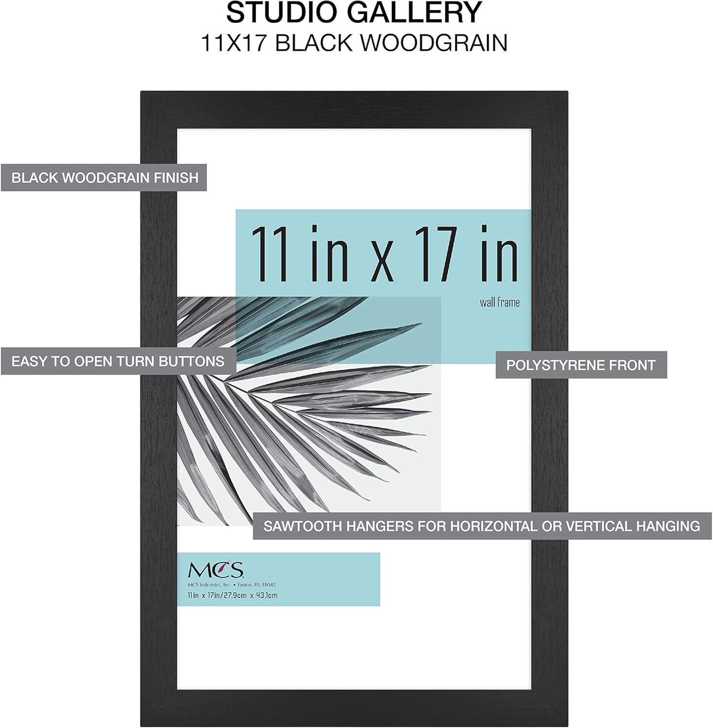 MCS Studio Gallery 11x17 Picture Frame Black Woodgrain, Rectangle Photo Frame for Photos, Posters & Art Prints (1-Pack)