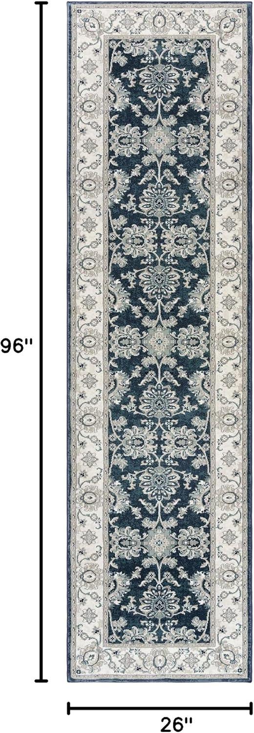 Majestic Moena Navy Blue Traditional Floral Oriental Border Area Rug