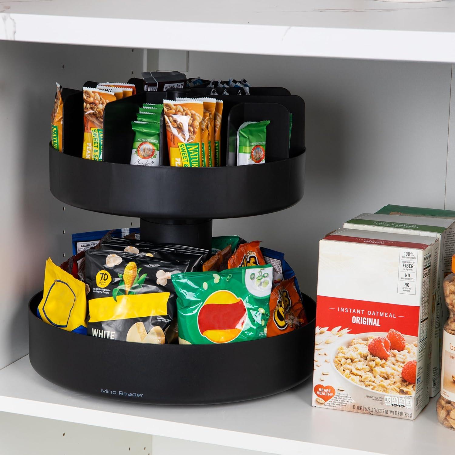 Mind Reader Mind Reader 2-Tier Snack Carousel, Countertop Organizer, Snack Tray, Pantry, Breakroom, Kitchen, 14.25"Lx14.25"Wx14"H