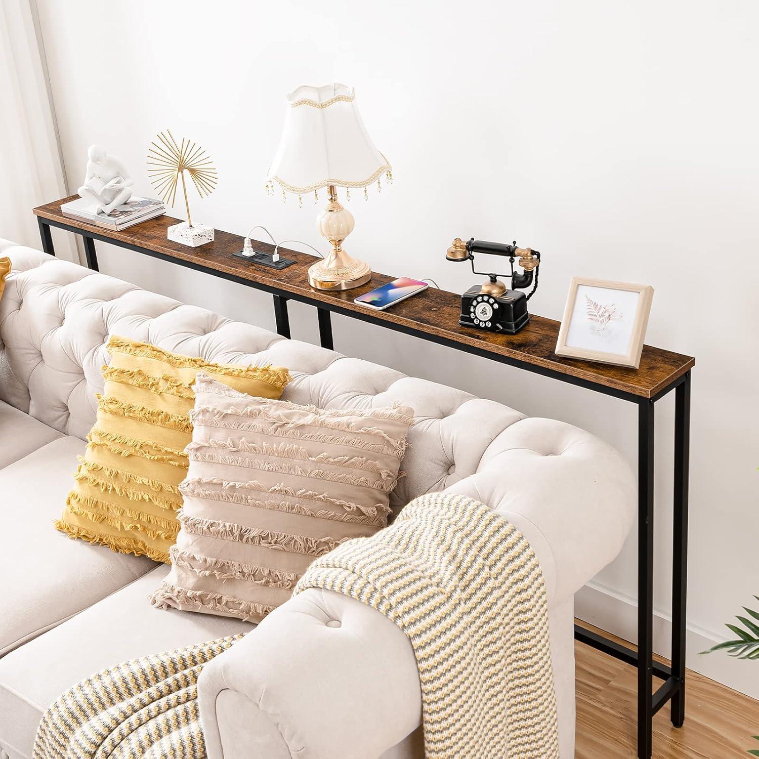 Console Table with Power Outlet, 63" Narrow Sofa Industrial Entryway Behind Couch Table with USB Ports for Entryway, Hallway, Foyer, Living Room, Bedroom CTHR16E01Z