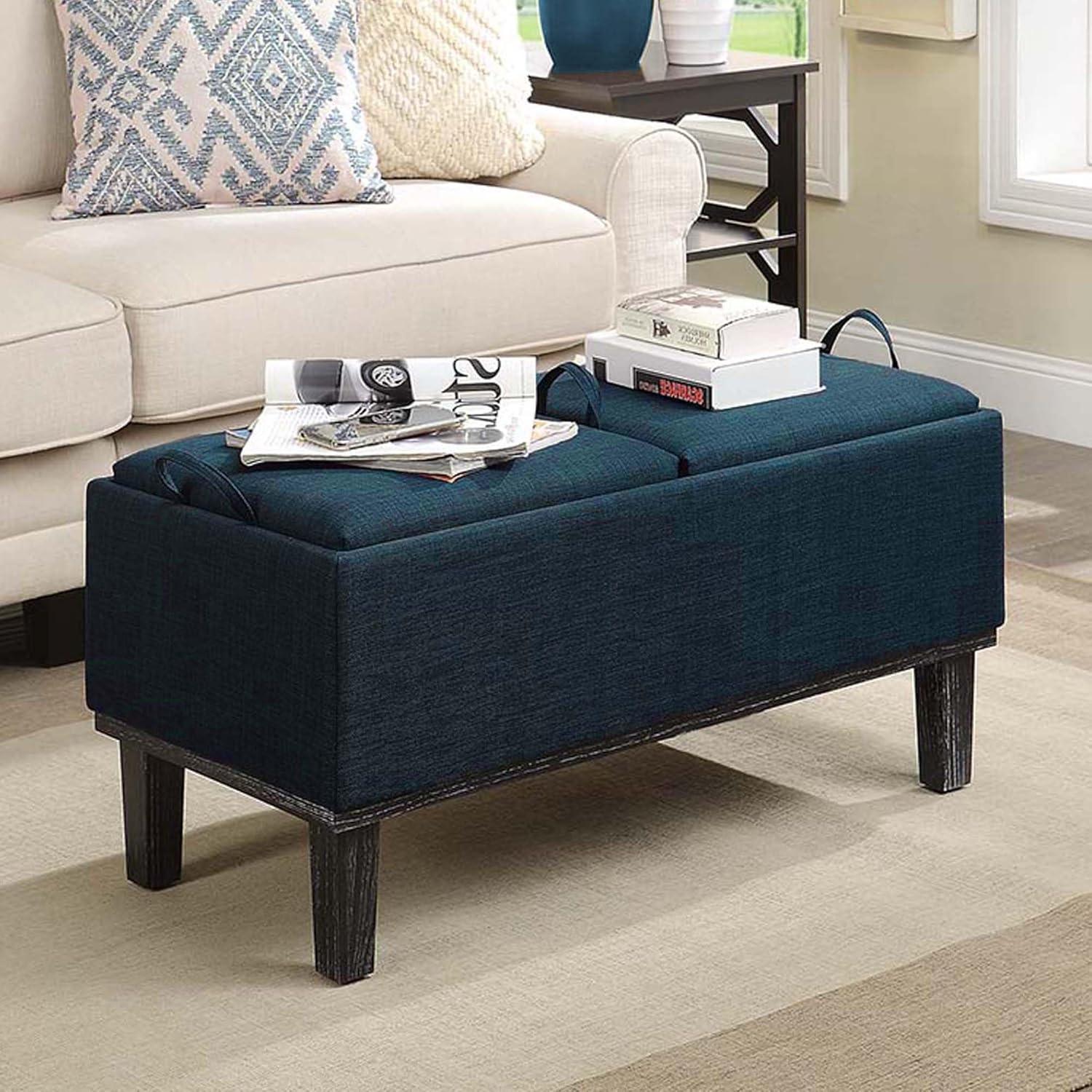 Convenience Concepts Designs4Comfort Brentwood Storage Ottoman, Dark Blue Fabric/Black