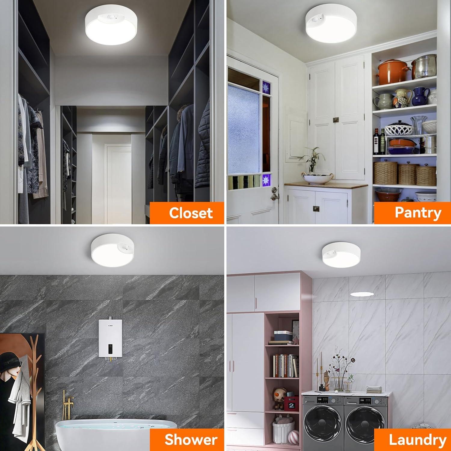 Battery Powered Motion Sensor Ceiling Light with Remote - 7.5inch Battery Ceiling Light for Closet, Shower, Stair, Hallway, ect