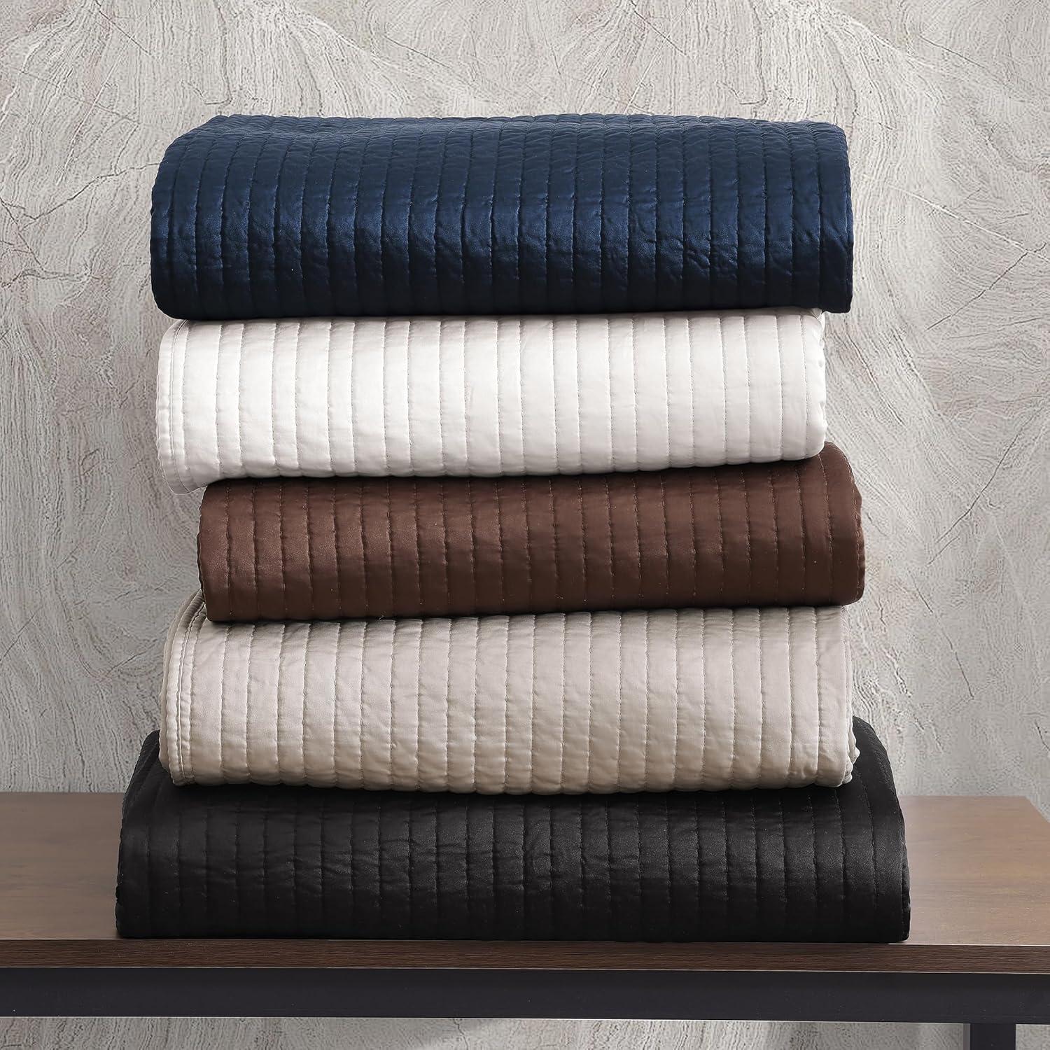 Twin Taupe Cotton Reversible Quilt Set with Pillow Shams