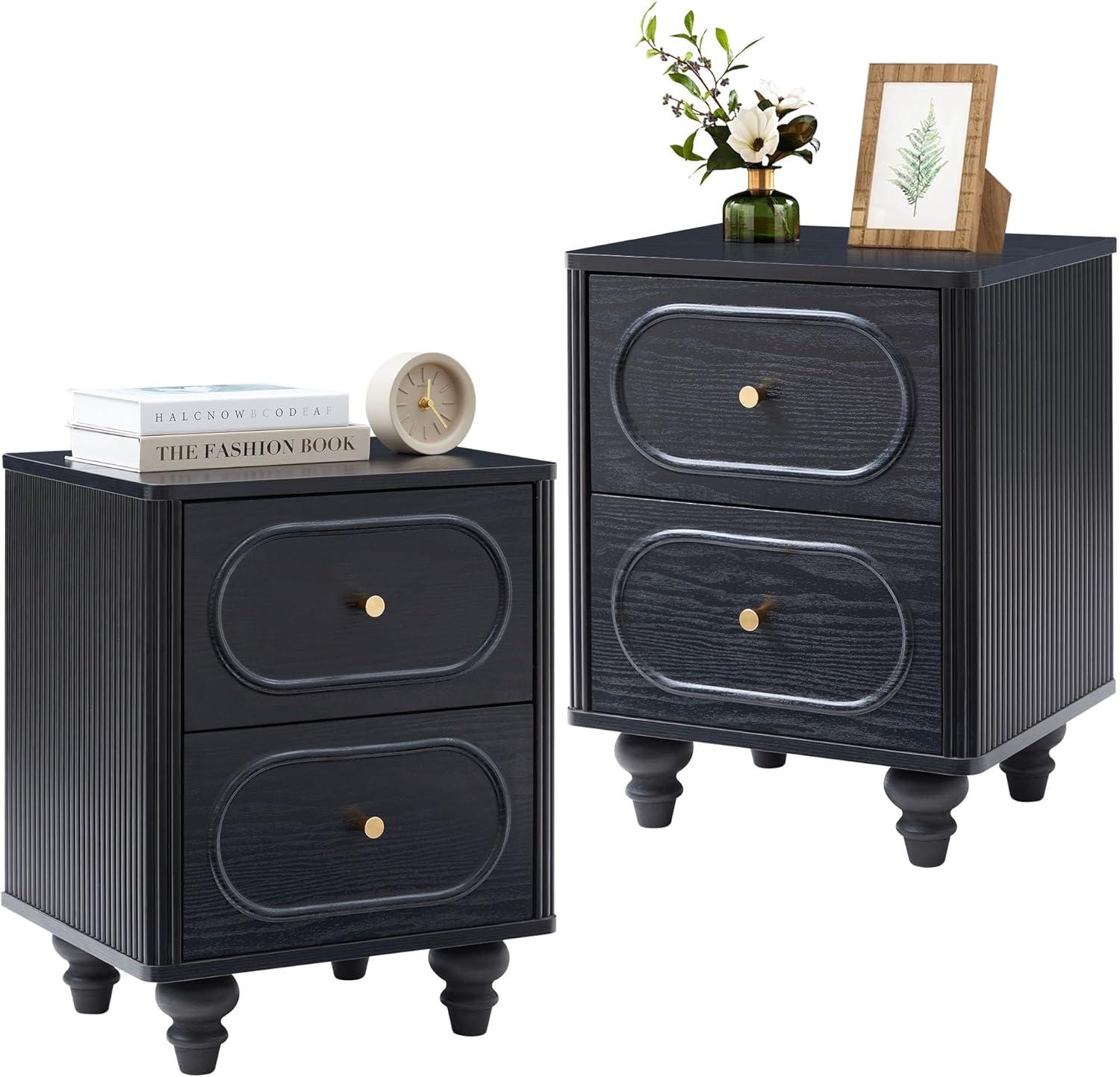 Canora Grey 2 Drawer Fluted Nightstand Set Of 2, Mid Century Modern Farmhous...