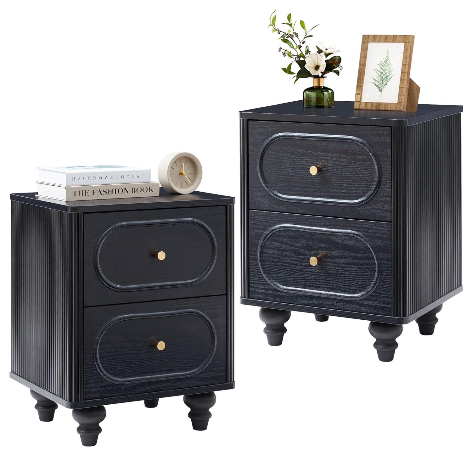 Canora Grey 2 Drawer Fluted Nightstand Set Of 2, Mid Century Modern Farmhous...