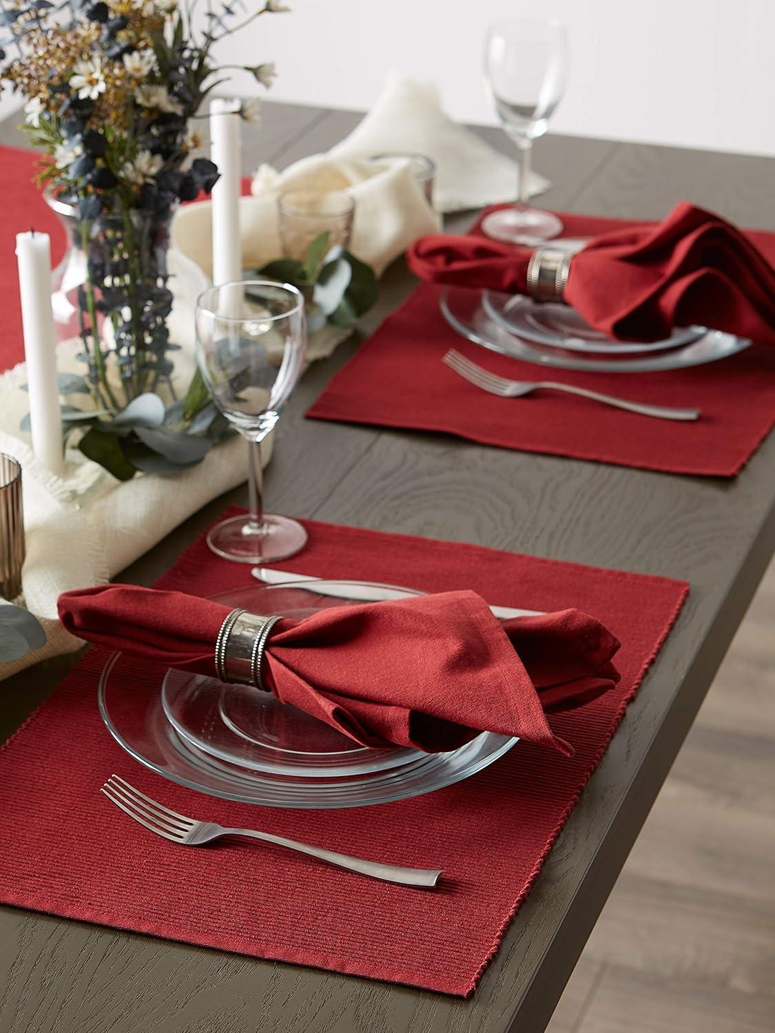 DII Ribbed Solid Placemat Set 6 Piece, Barn Red, 13x19"