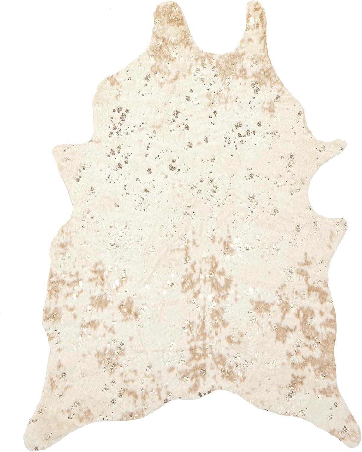 Nuloom Iraida Animal Print Shaped 4x5 Indoor Area Rug for Living Room Bedroom Dining Room Kitchen, Gold/Off White